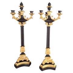 Large Pair Of Gilt And Black Patina Bronze Candelabra From Restoration Period