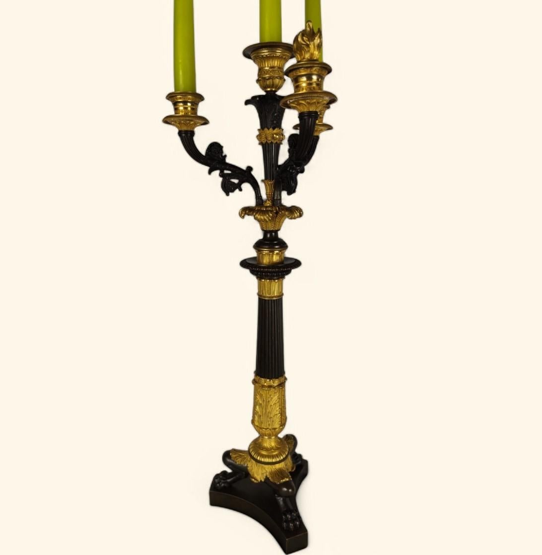 Francese Grande coppia di candelabri in bronzo dorato - Periodo della Restaurazione francese (1815-1830) in vendita