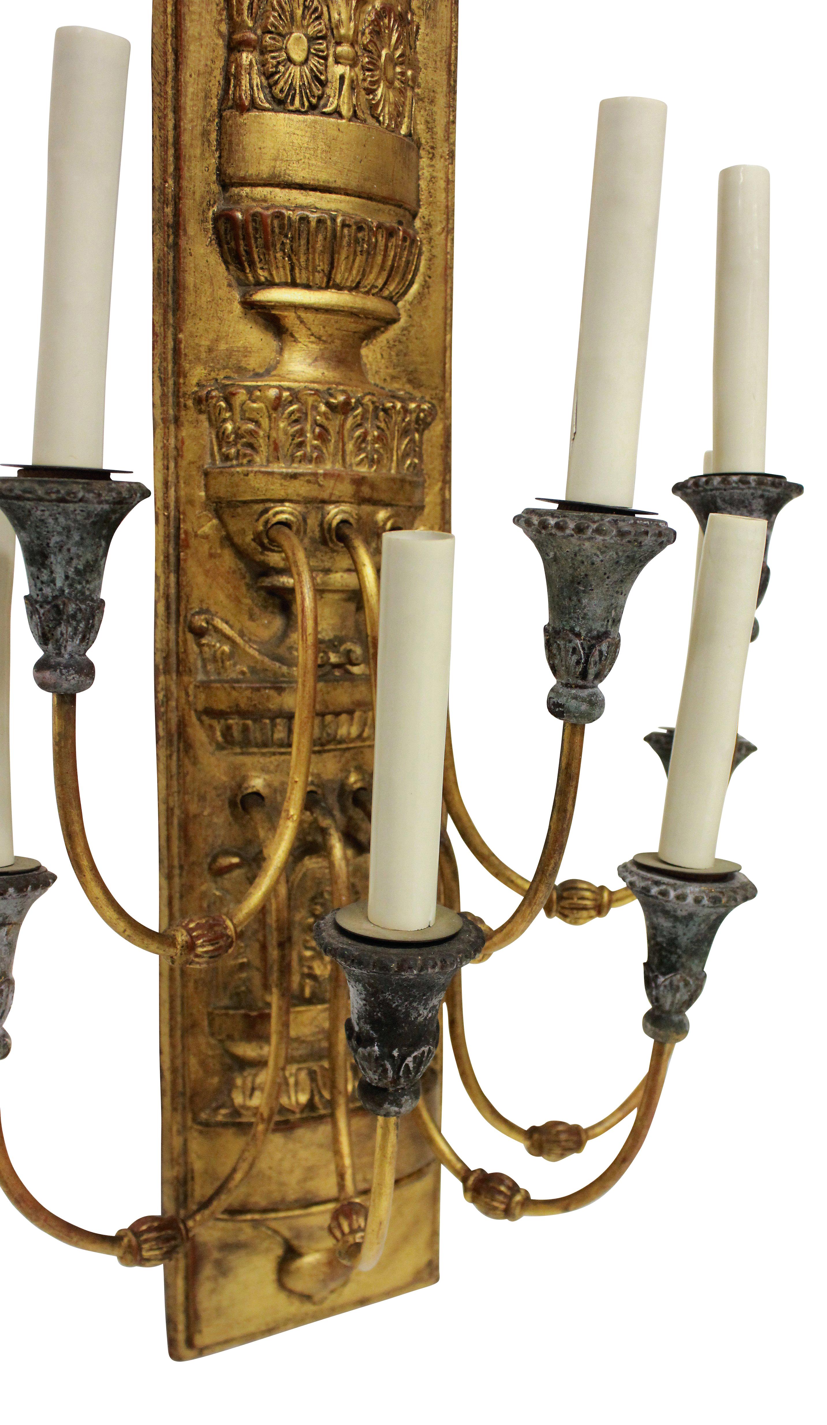 French Large Pair of Gilt Metal Empire Style Sconces