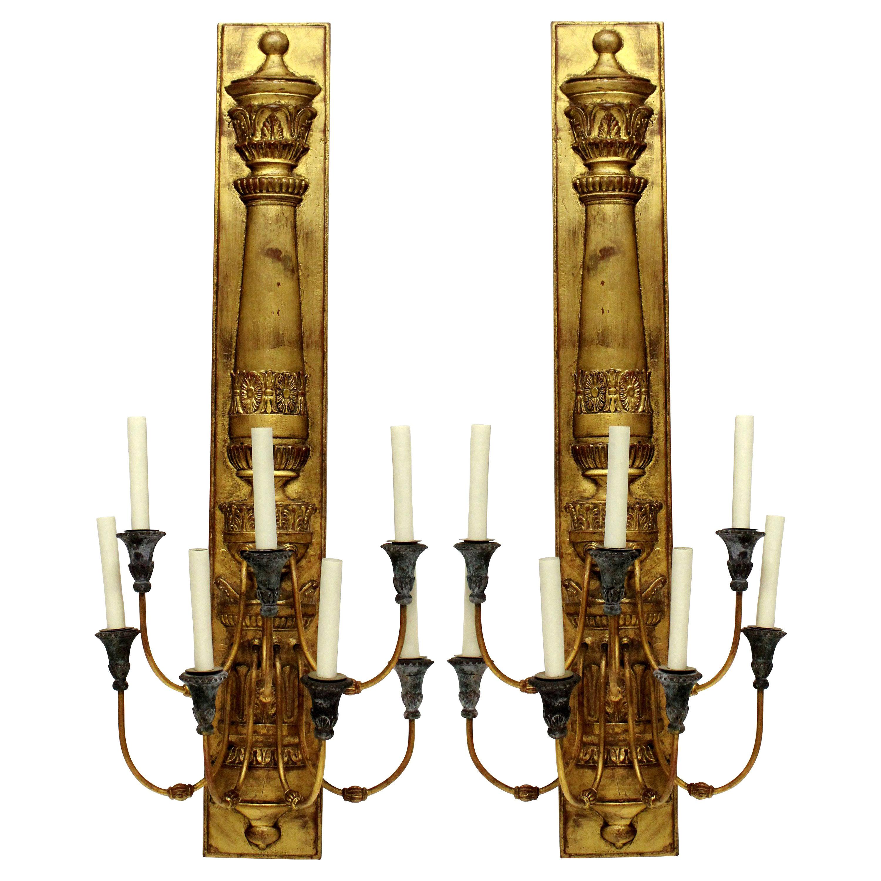 Large Pair of Gilt Metal Empire Style Sconces