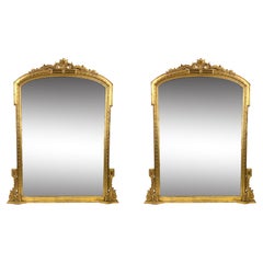 Antique Large Pair of Gilt Wood Victorian Overmantle Mirrors
