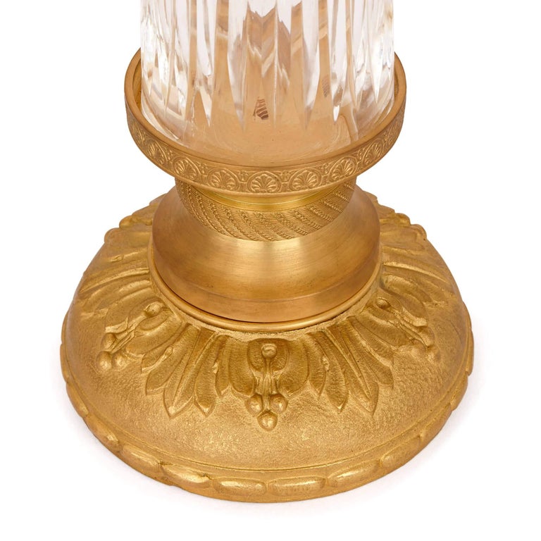 Large Pair of Glass Lamp Stands with Gilt Bases For Sale at 1stDibs