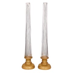 Large Pair of Glass Lamp Stands with Gilt Bases