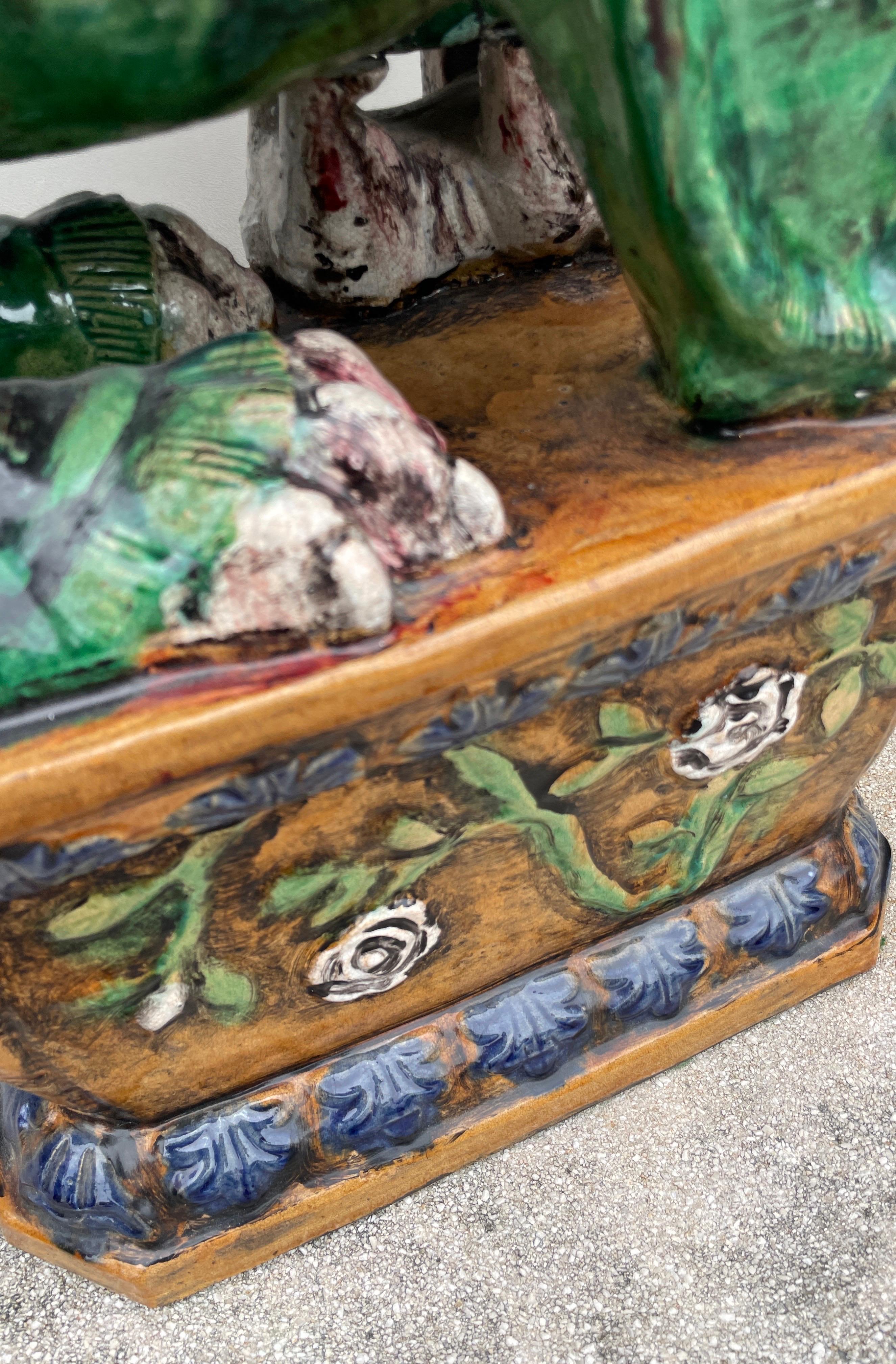 Large Pair of Glazed Terra Cotta Foo Dogs For Sale 14