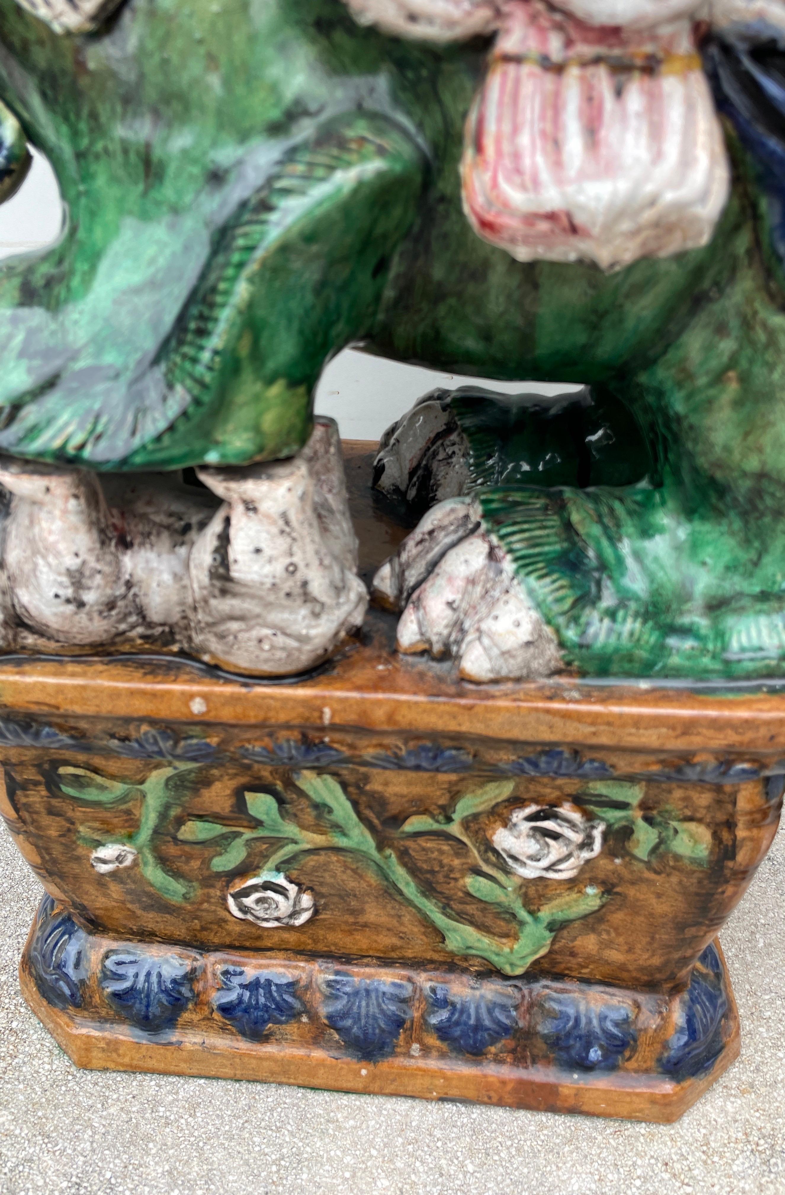 Large Pair of Glazed Terra Cotta Foo Dogs For Sale 3