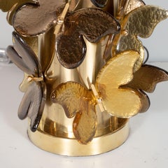 Large Pair of Gold and Bronze Metallic Murano Glass Butterfly Lamps, Italy