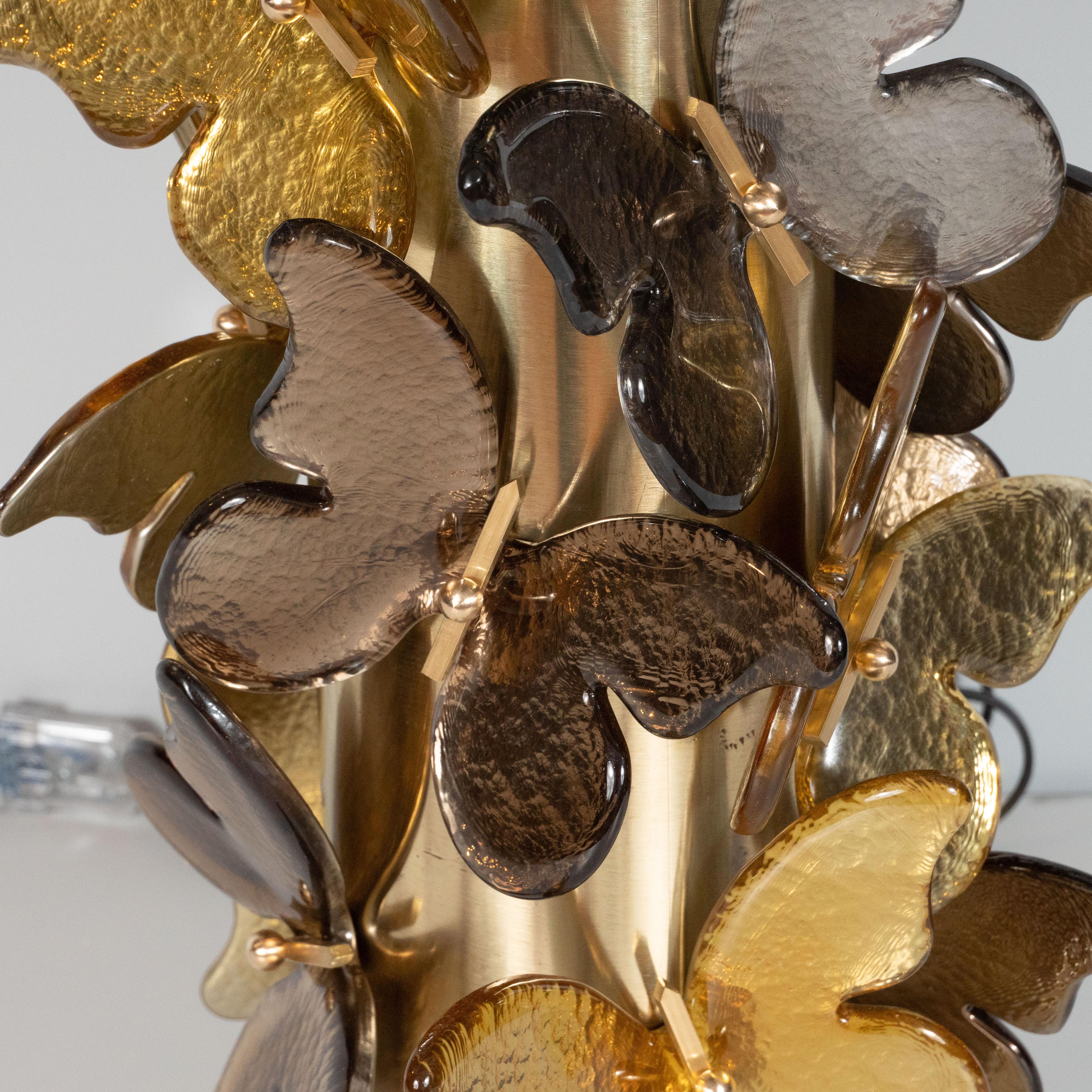 Großes Paar Schmetterlingslampen aus metallischem Muranoglas in Gold und Bronze:: Italien (Italienisch)