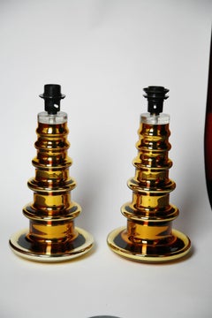 Grande coppia di lampade in vetro dorato di Flygsfors, Svezia, 1970