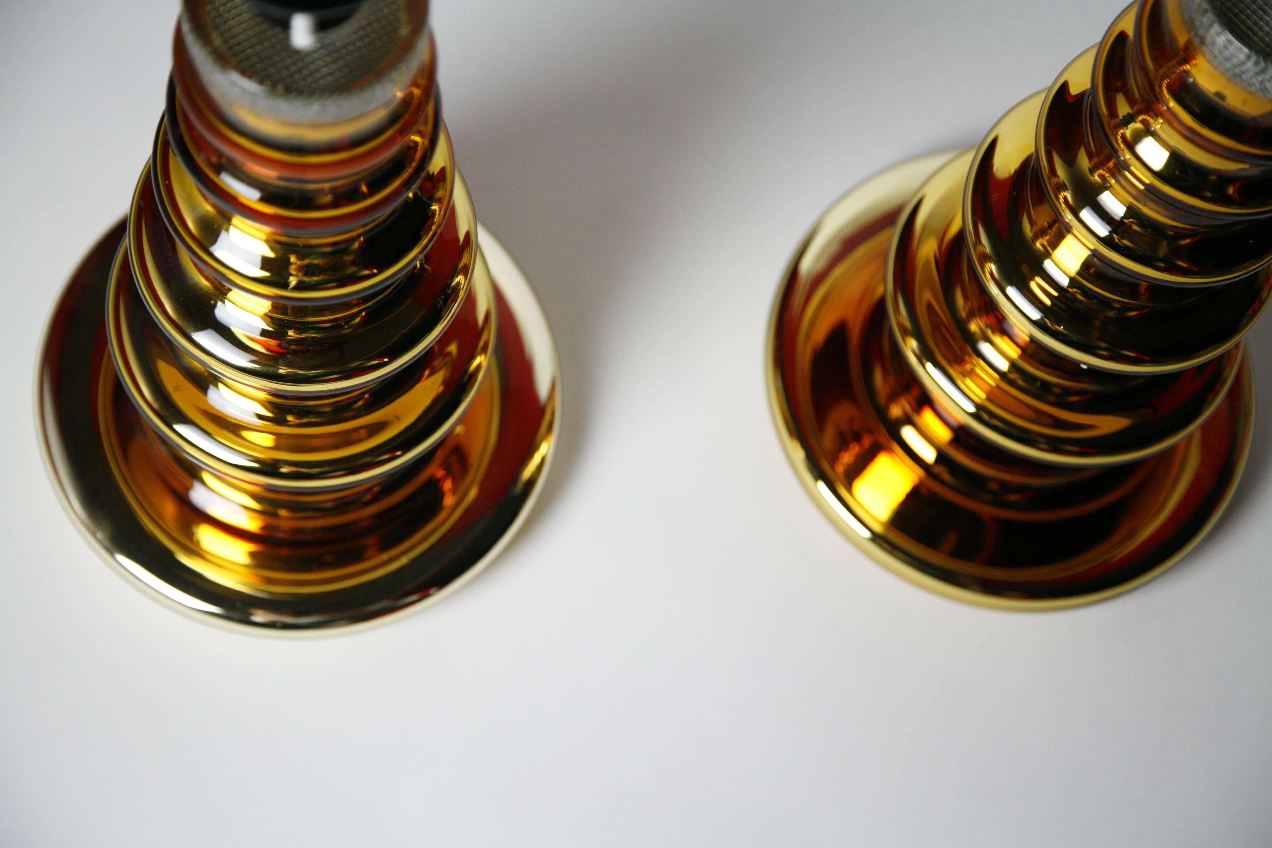 Swedish Large Pair of Gold Glass Lamps by Flygsfors, Sweden, 1970