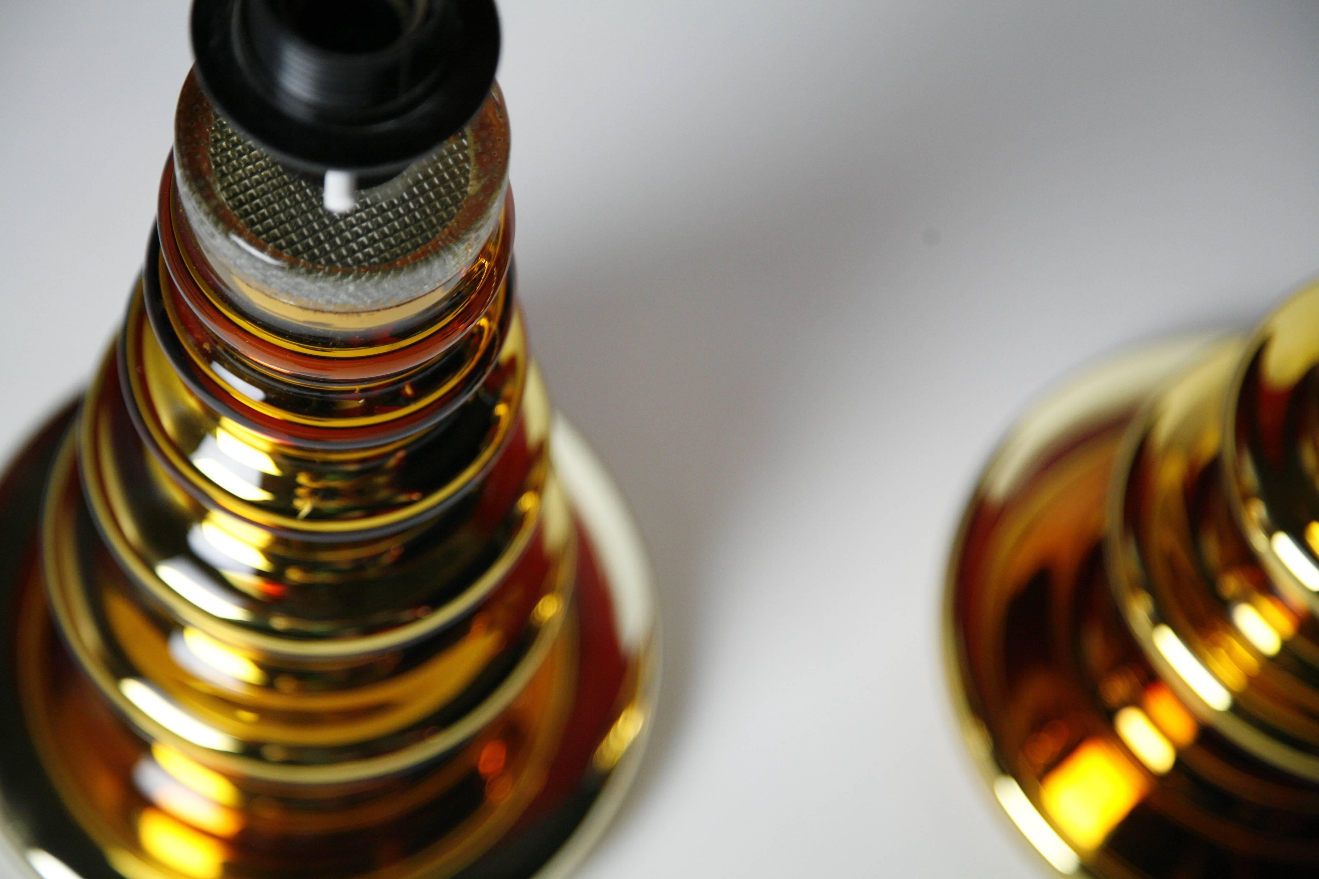 Cast Large Pair of Gold Glass Lamps by Flygsfors, Sweden, 1970