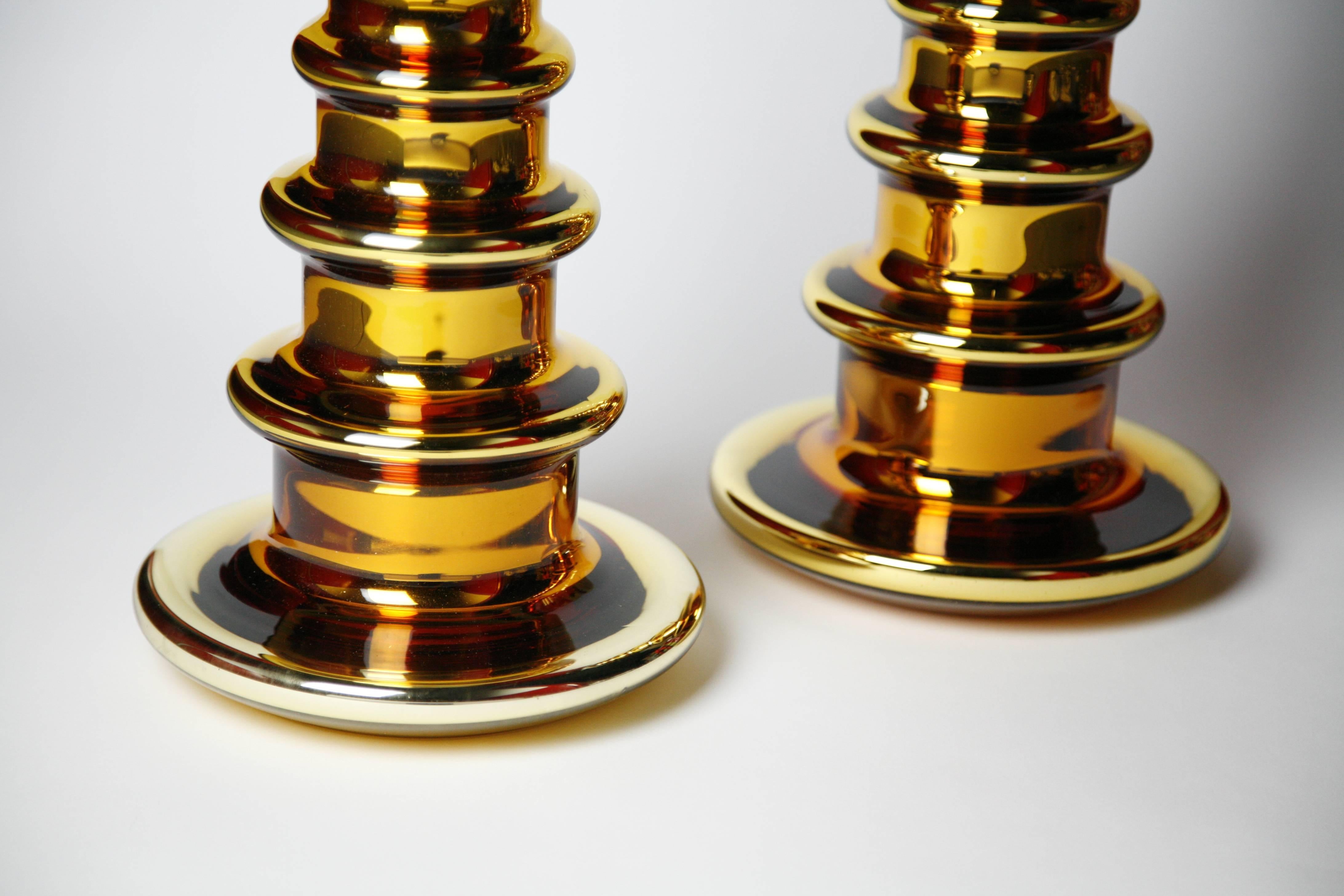 Large Pair of Gold Glass Lamps by Flygsfors, Sweden, 1970 2