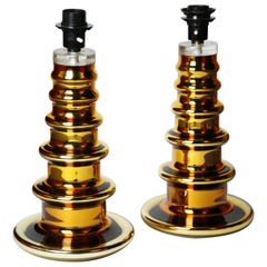 Large Pair of Gold Glass Lamps by Flygsfors , Sweden, 1970.