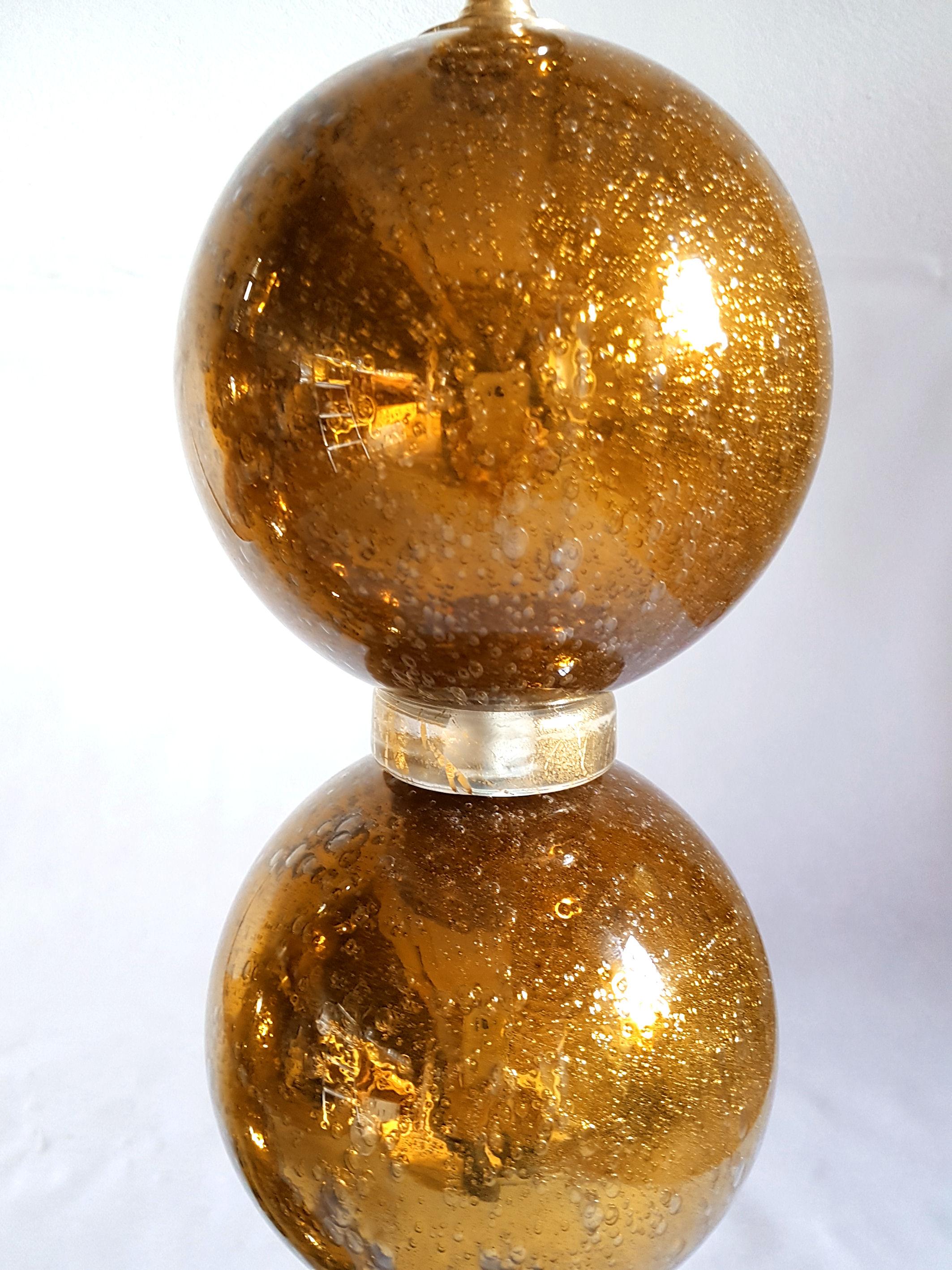 Large Pair Gold Murano Glass Table Lamps, Mid-Century Modern, Mazzega Style 1970 2