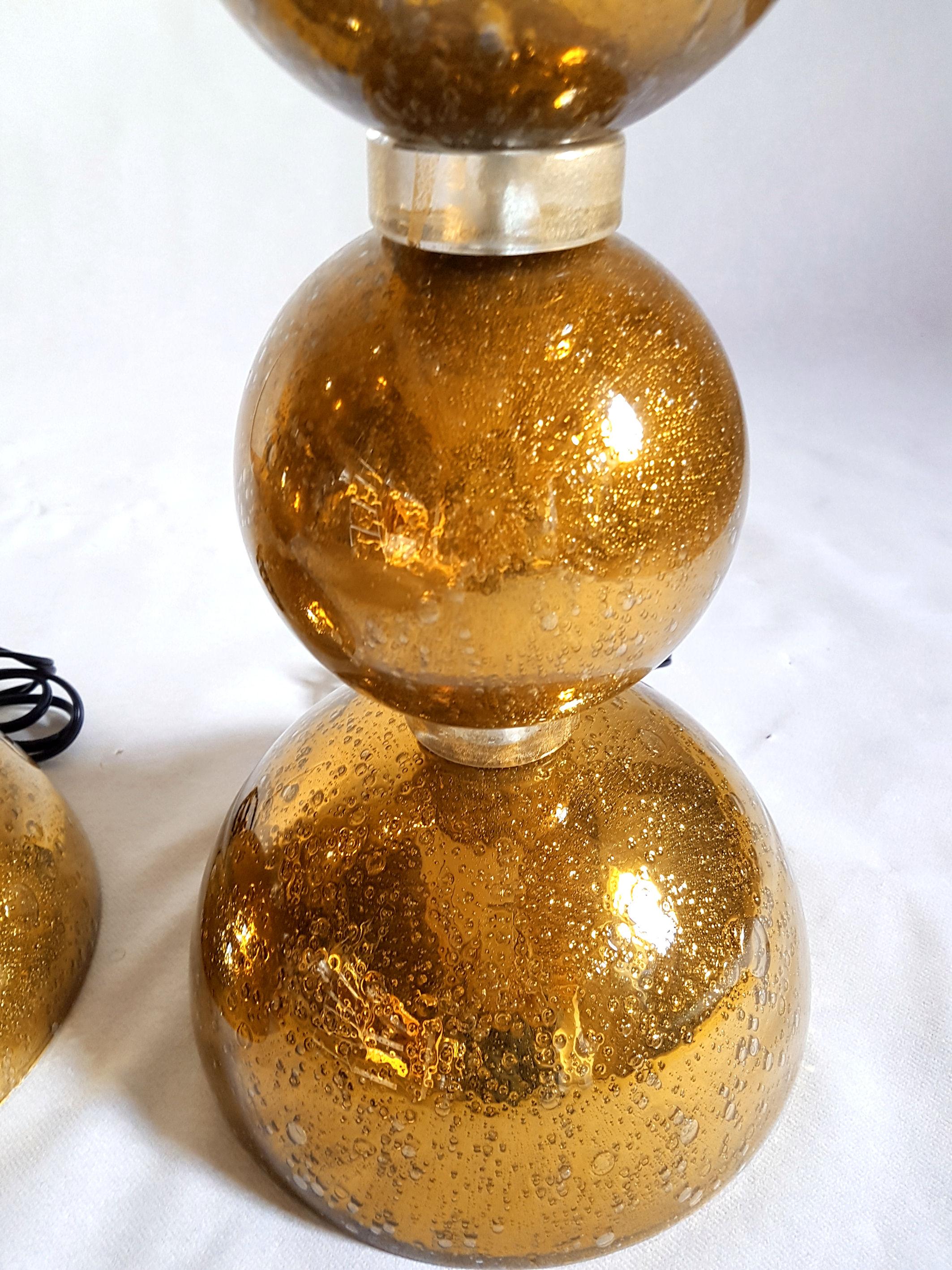 Large Pair Gold Murano Glass Table Lamps, Mid-Century Modern, Mazzega Style 1970 3