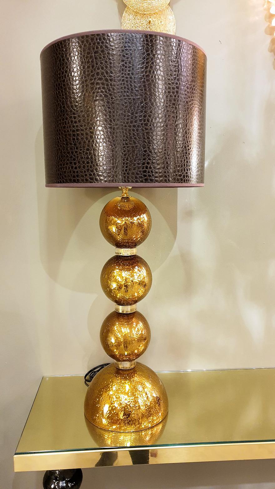Hand-Crafted Large Pair Gold Murano Glass Table Lamps, Mid-Century Modern, Mazzega Style 1970