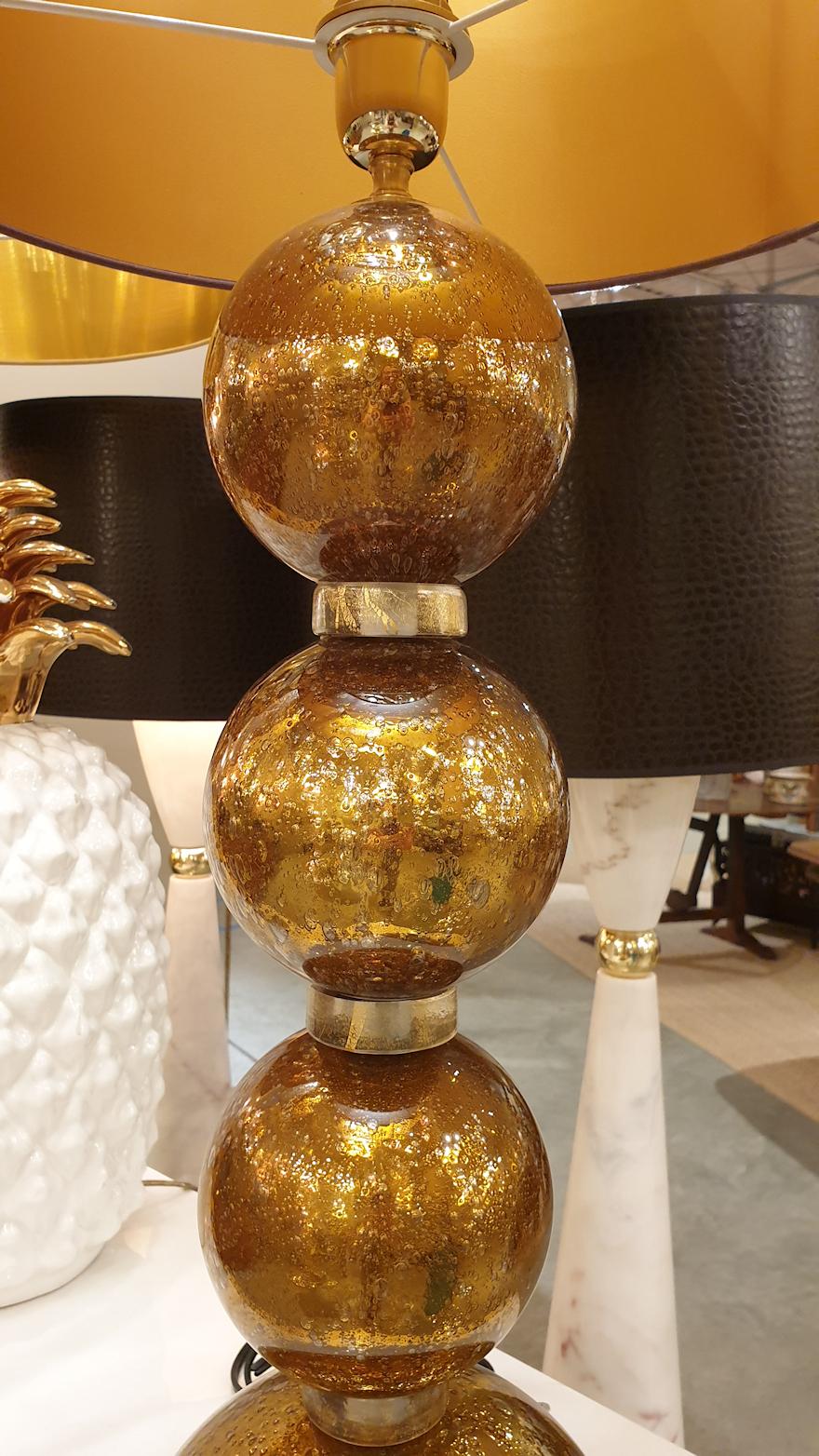 Late 20th Century Large Pair Gold Murano Glass Table Lamps, Mid-Century Modern, Mazzega Style 1970