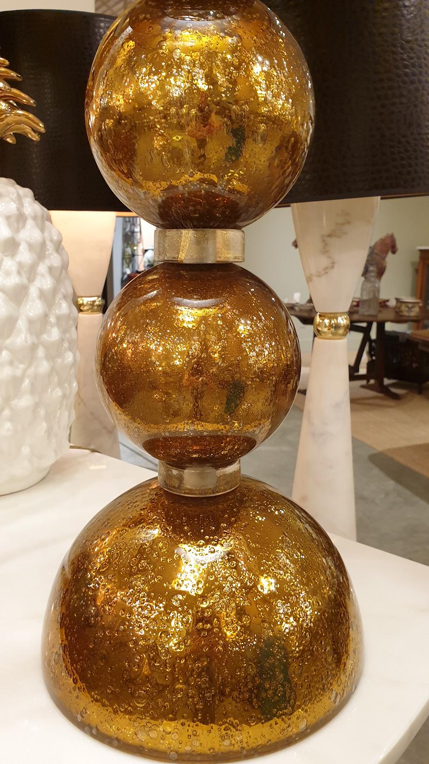Large Pair Gold Murano Glass Table Lamps, Mid-Century Modern, Mazzega Style 1970 1