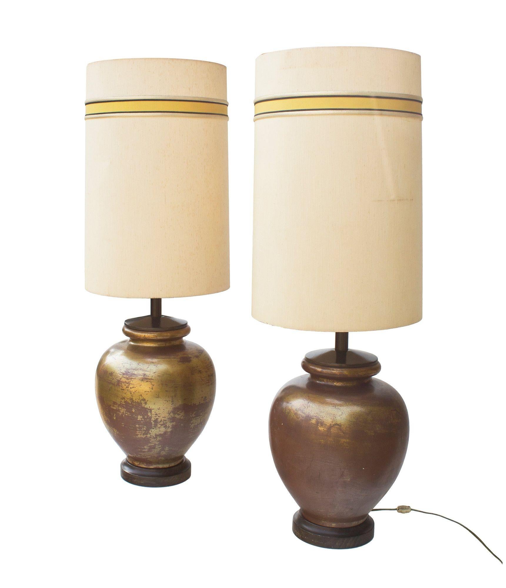 Large Pair of Golden Ceramic Lamps 5