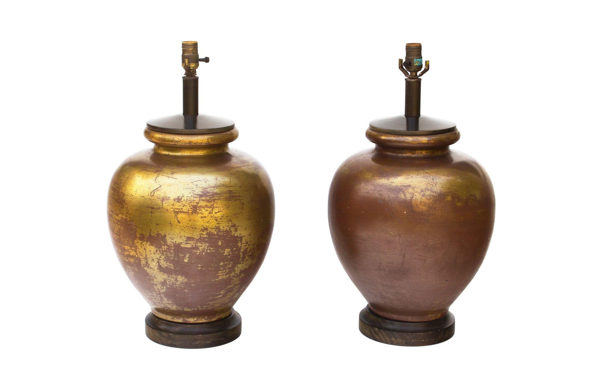 Mid-20th Century Large Pair of Golden Ceramic Lamps