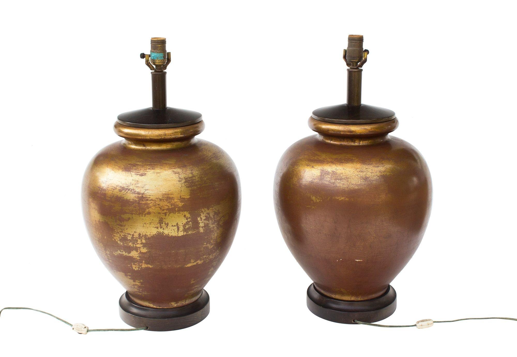 Large Pair of Golden Ceramic Lamps 3