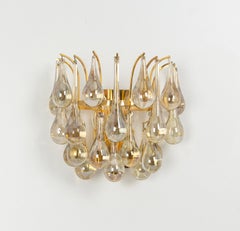 Large Pair of Golden Gilded Brass and Crystal Sconces by C.Palme, Germany, 1970s