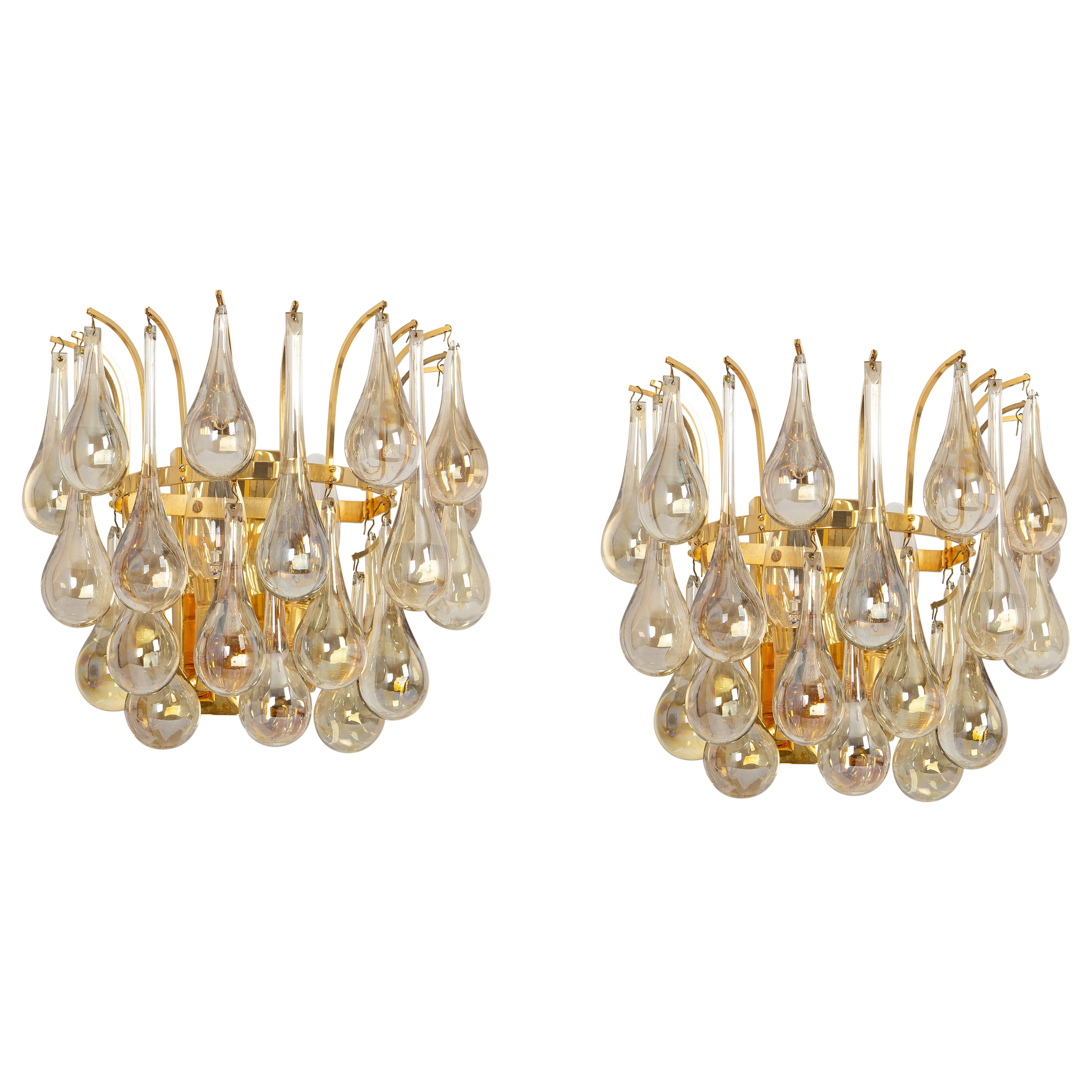 Grande paire d'appliques en laiton doré et cristal de C.Palme, Allemagne, 1970