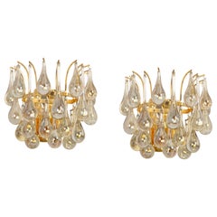 Gran pareja de candelabros de latón dorado y cristal de C.Palme, Alemania, años 70