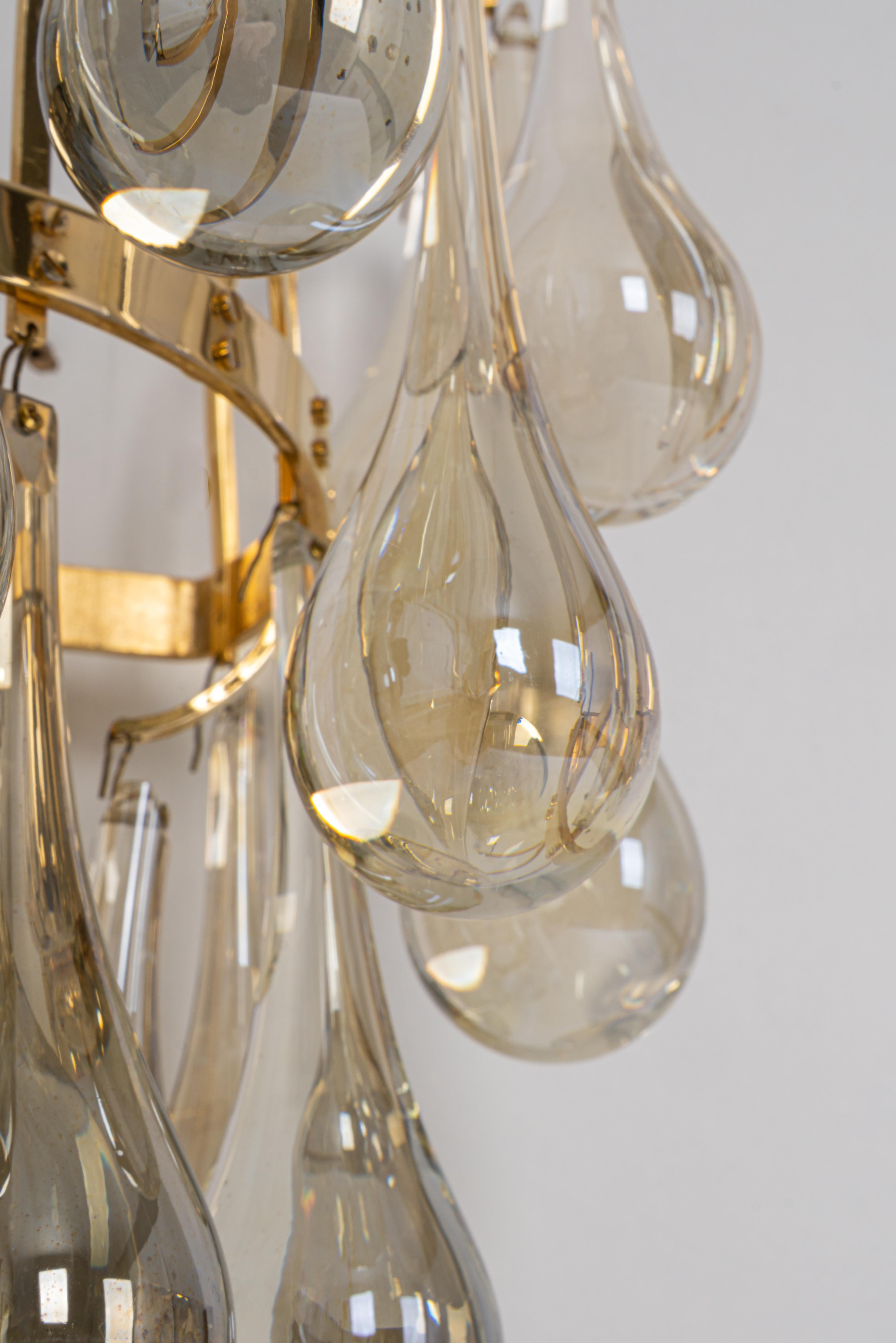 Large Pair of Golden Gilded Brass and Crystal Sconces by Palwa, Germany, 1970s In Good Condition For Sale In Aachen, NRW