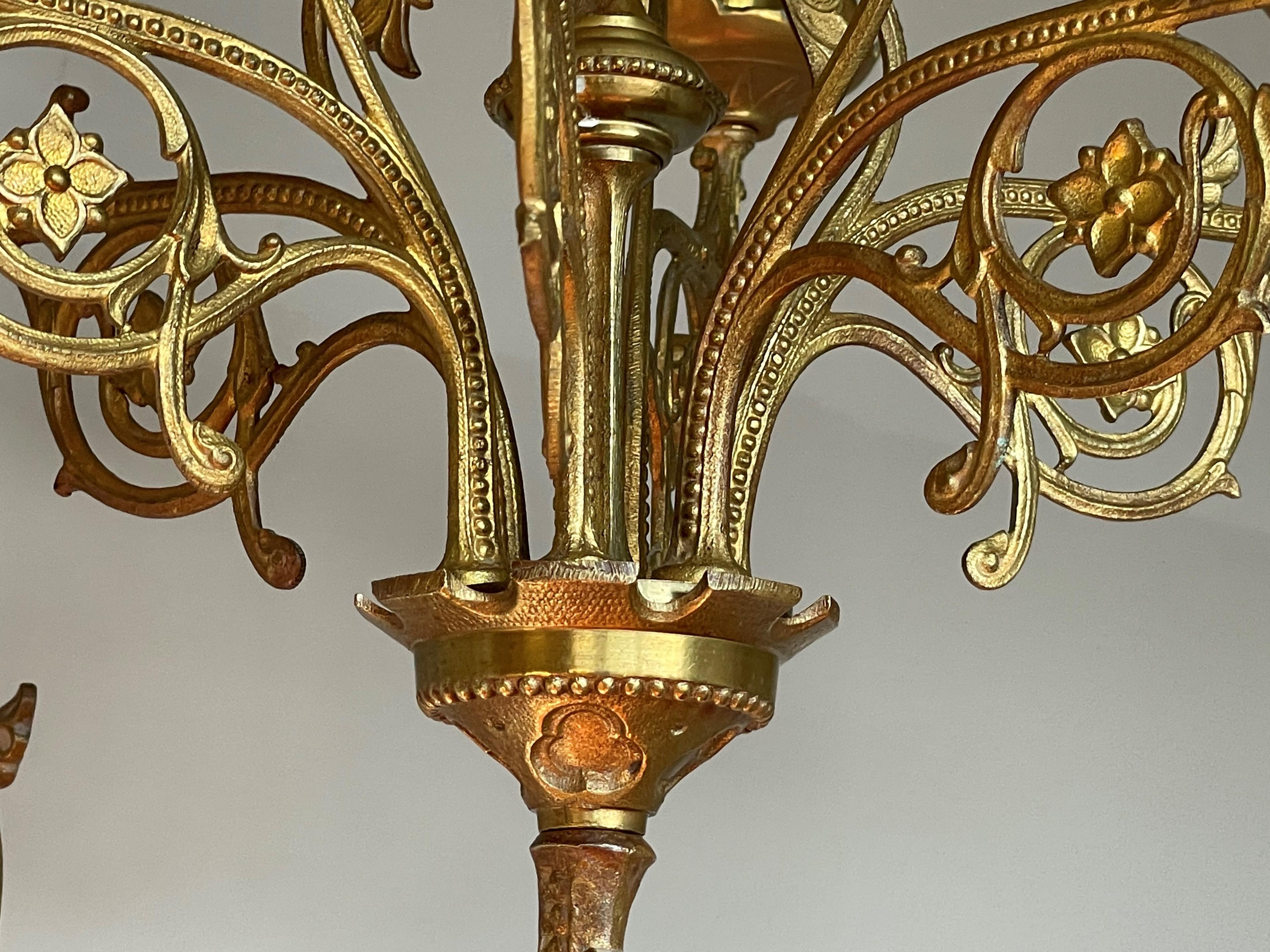 Cast Large Pair of Gothic Revival Gilt Bronze Church Wall Candelabras Candle Sconces For Sale