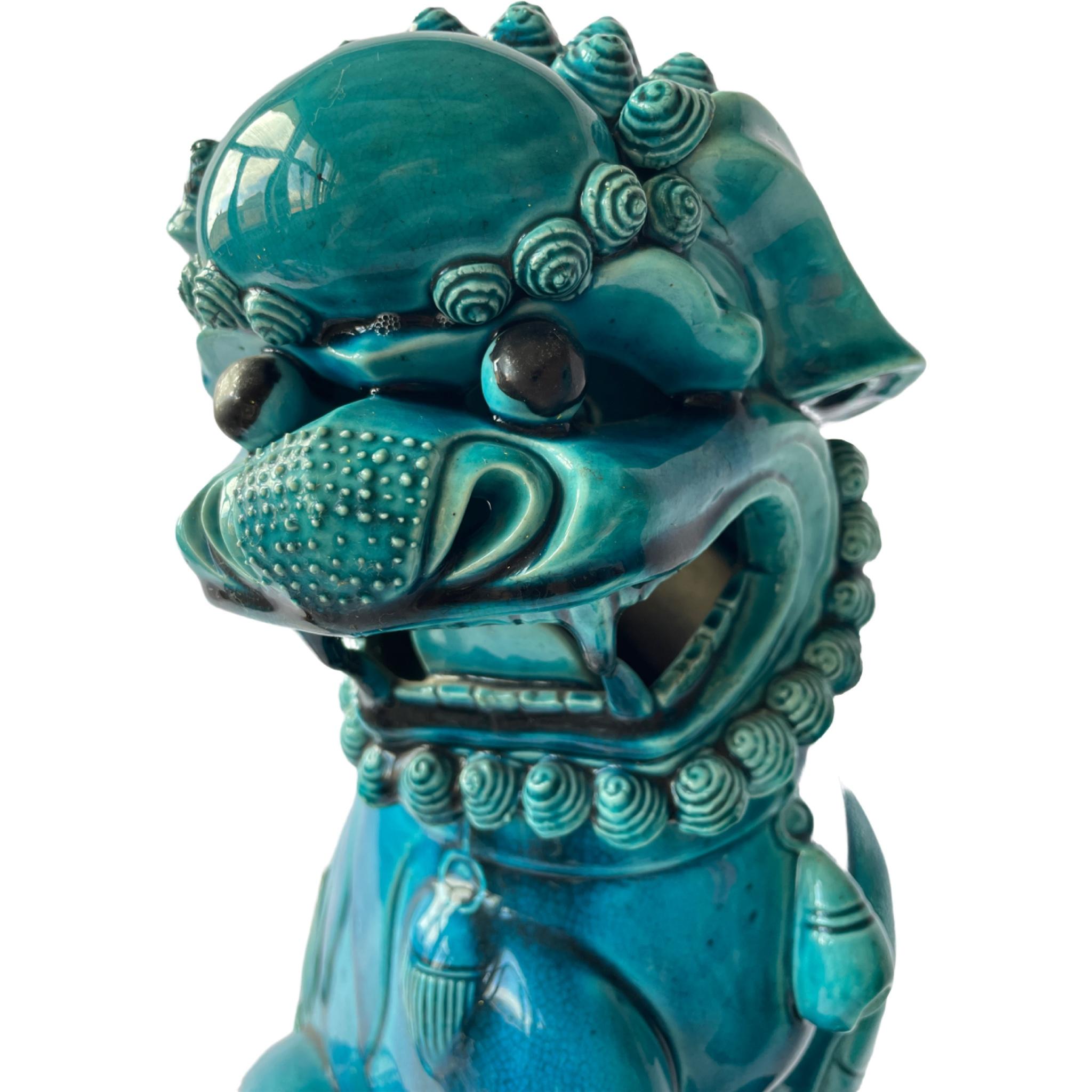 Qing Large Pair of Graduated Turquoise Porcelain Foo Dogs. Chinese Circa 1880 For Sale