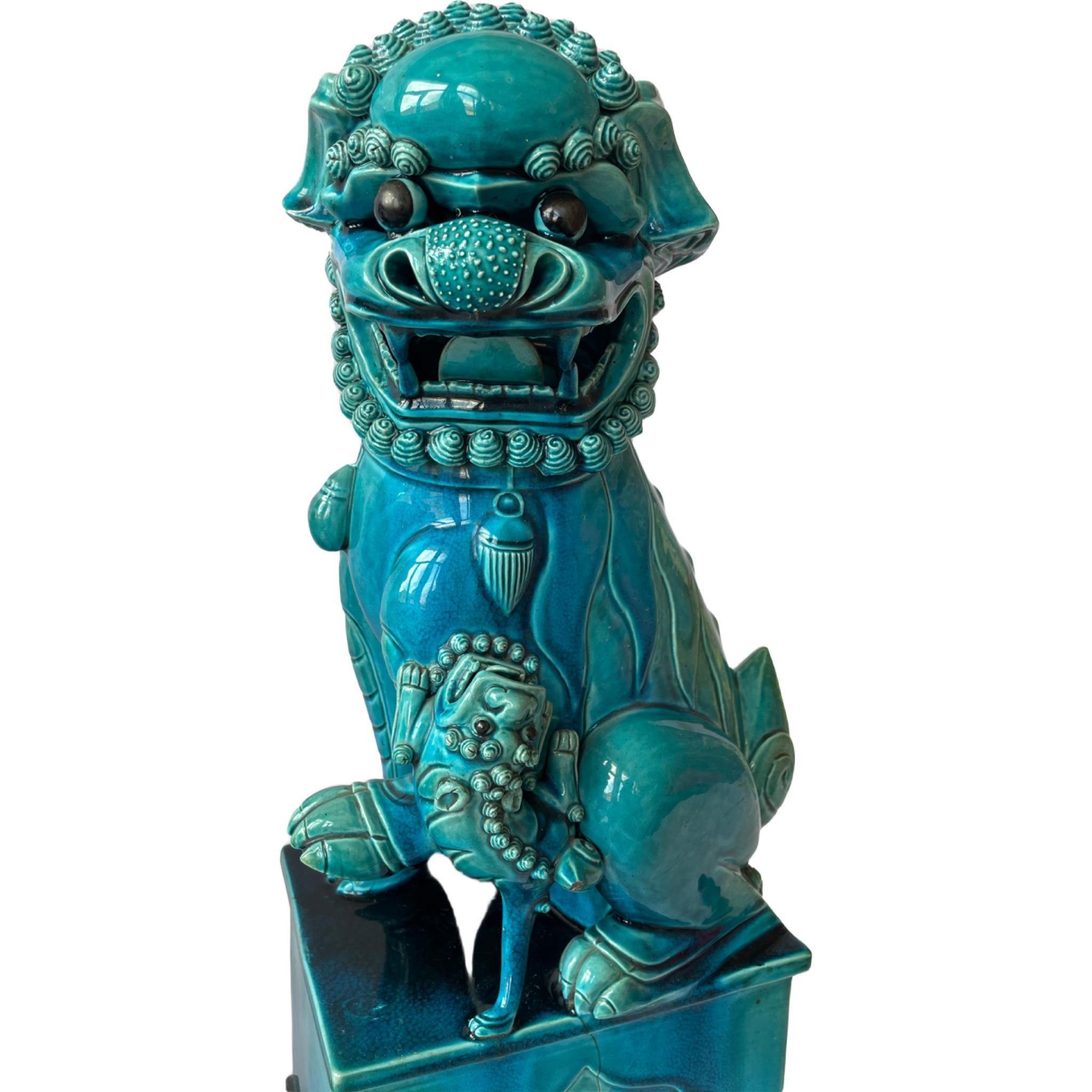 Glazed Large Pair of Graduated Turquoise Porcelain Foo Dogs. Chinese Circa 1880 For Sale