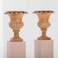 Pair of Late 19th Century Giallo Siena Marble Campana Urns, Italy