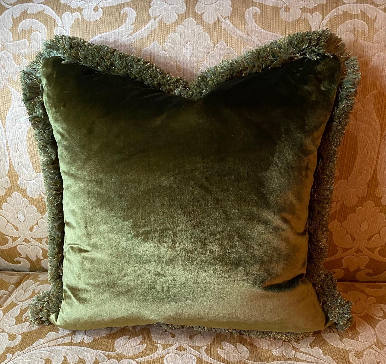 Italian Large Pair of Green Fortuny Cushions, 'Farnese Pattern'