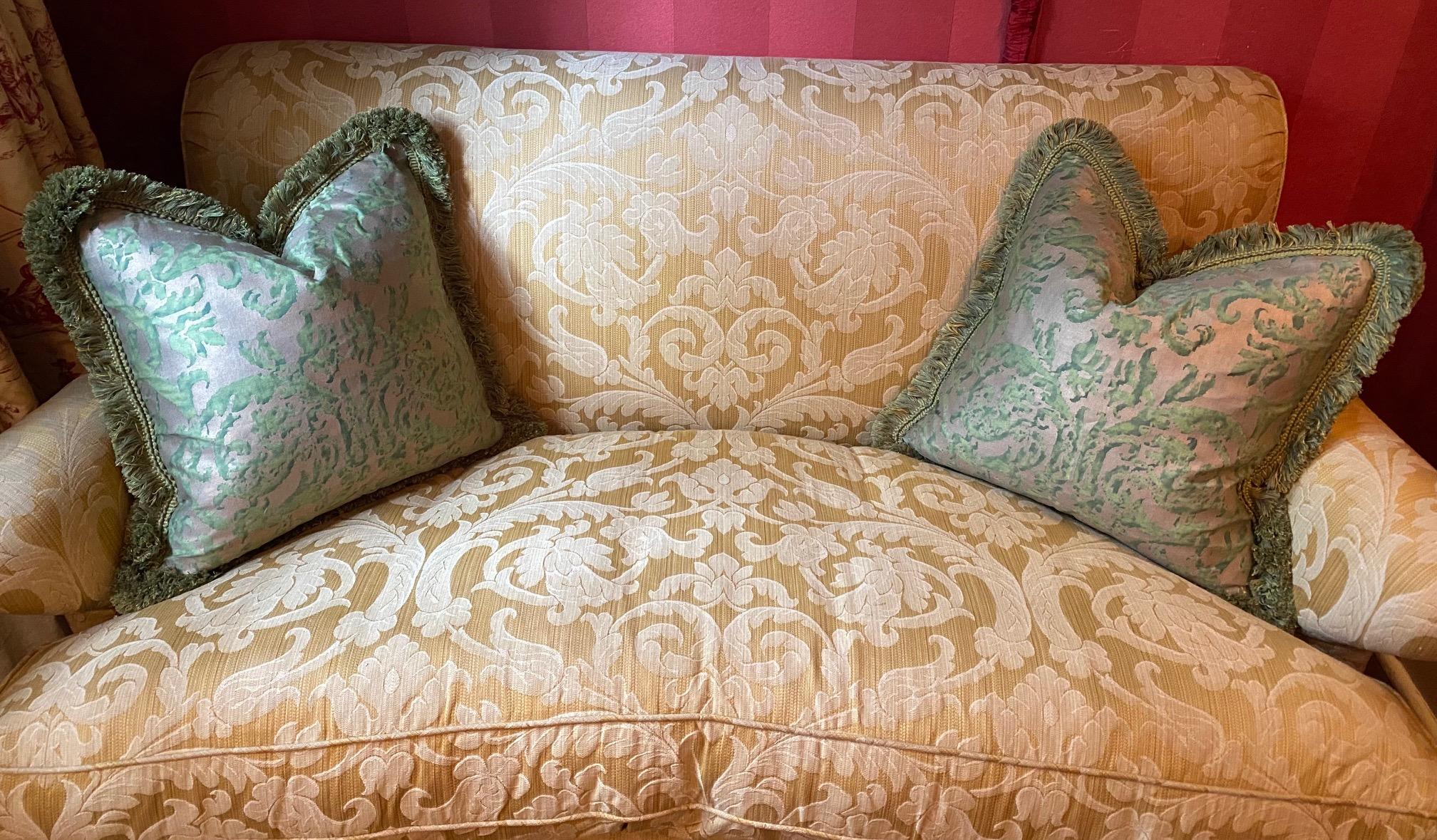 Large Pair of Green Fortuny Cushions, 'Farnese Pattern' In New Condition In Palm Beach, FL