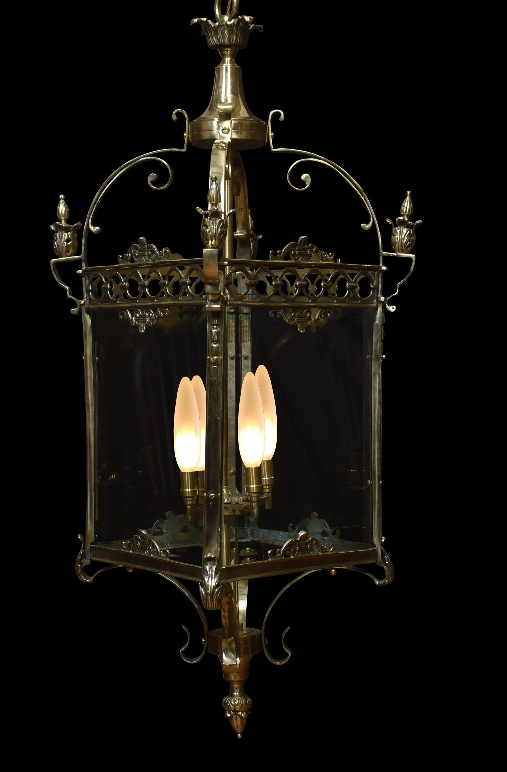 Brass Large Pair of Hall Lanterns For Sale