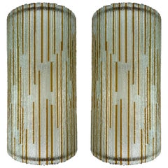 Large Pair of Hammered Amber Glass Ice Sconces by Biancardi. Italy, 1970s