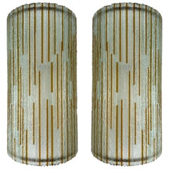 Large Pair of Hammered Amber Glass Ice Sconces by Poliarte, Italy, 1970s
