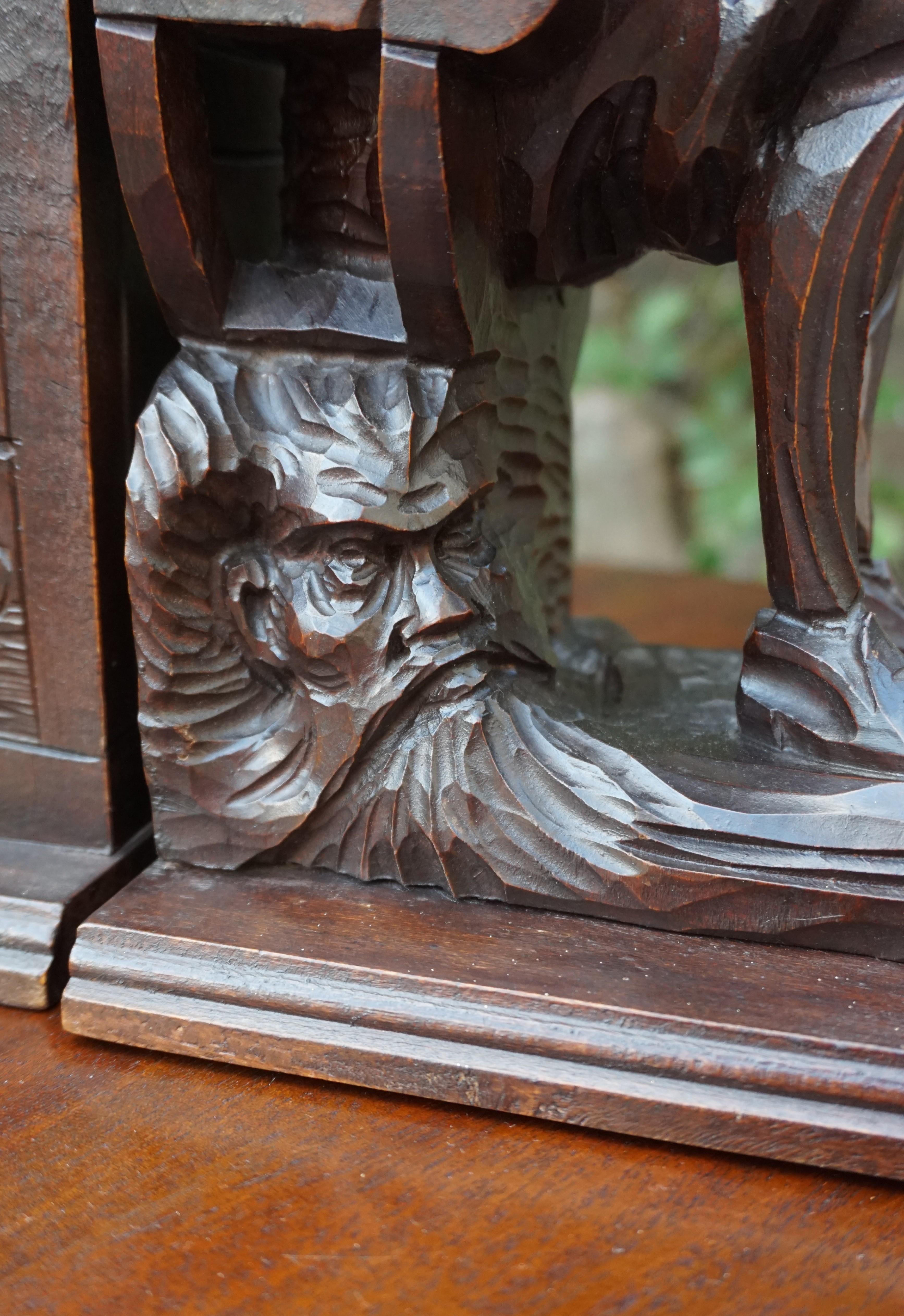 Large Pair of Hand-Carved and Ebonized 1930s Don Quixote & Sancho Panza Bookends 4