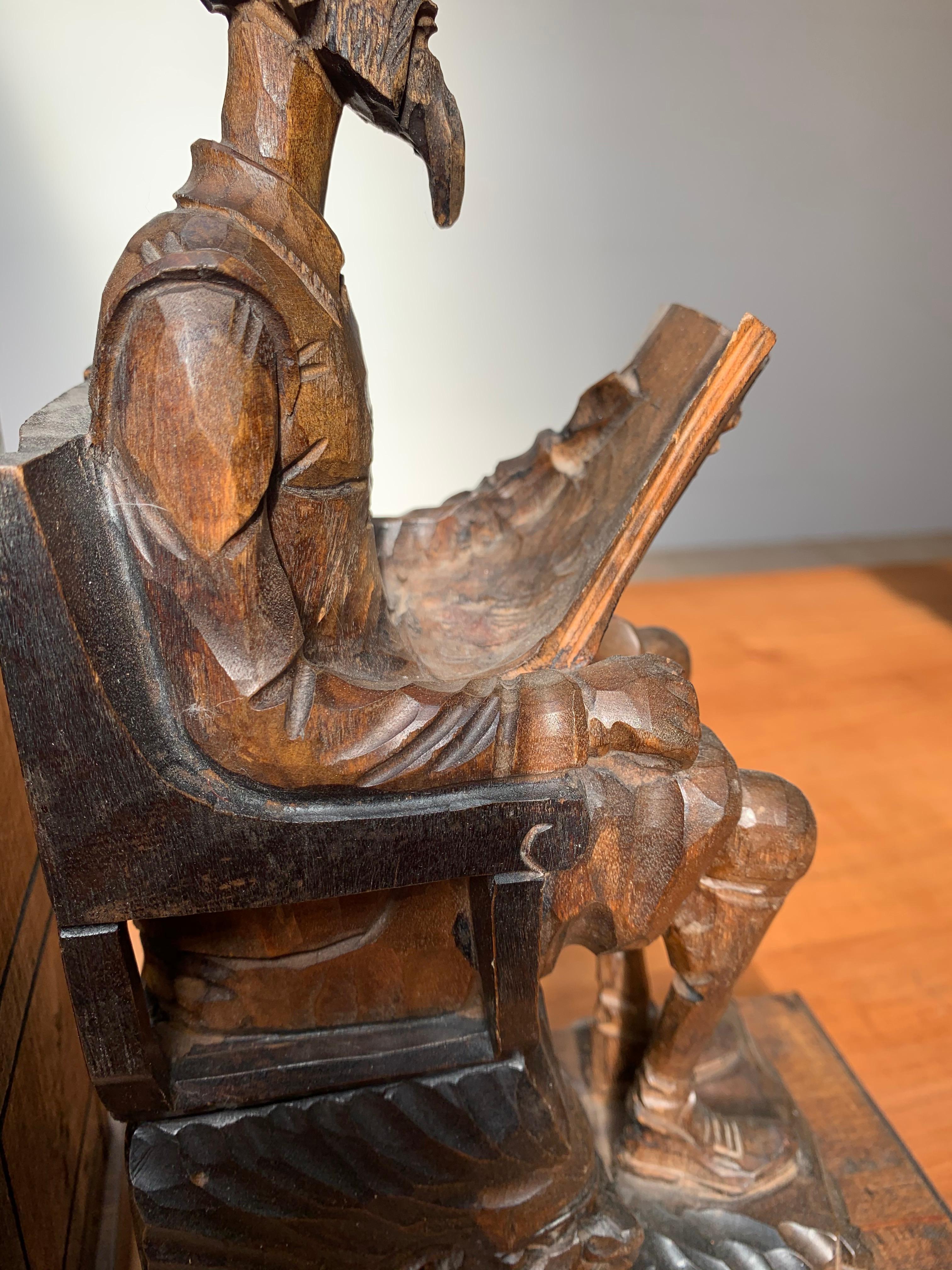 Large Pair of Hand Carved and Ebonized 1930s Don Quixote & Sancho Panza Bookends 1