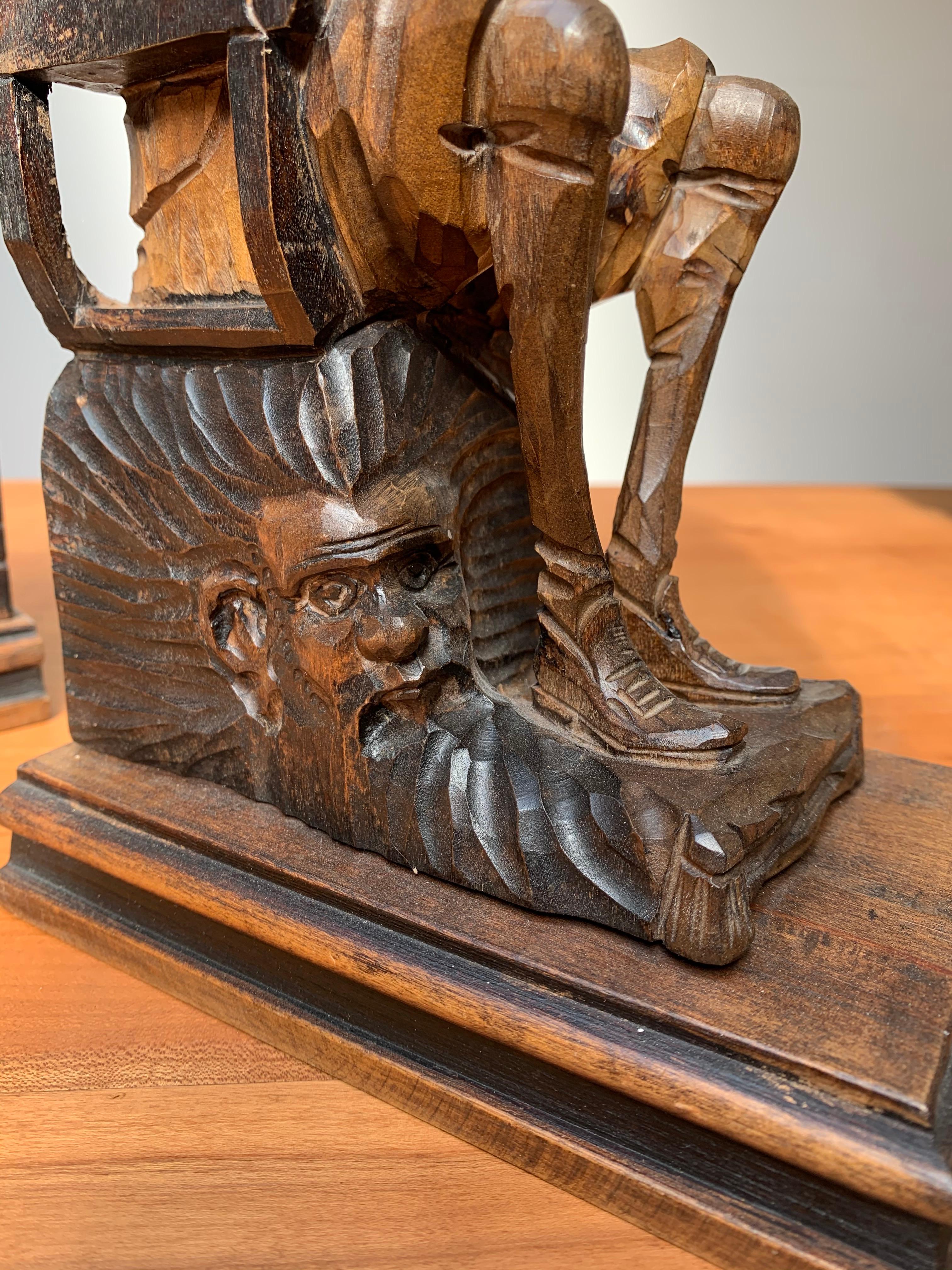 Large Pair of Hand Carved and Ebonized 1930s Don Quixote & Sancho Panza Bookends 2