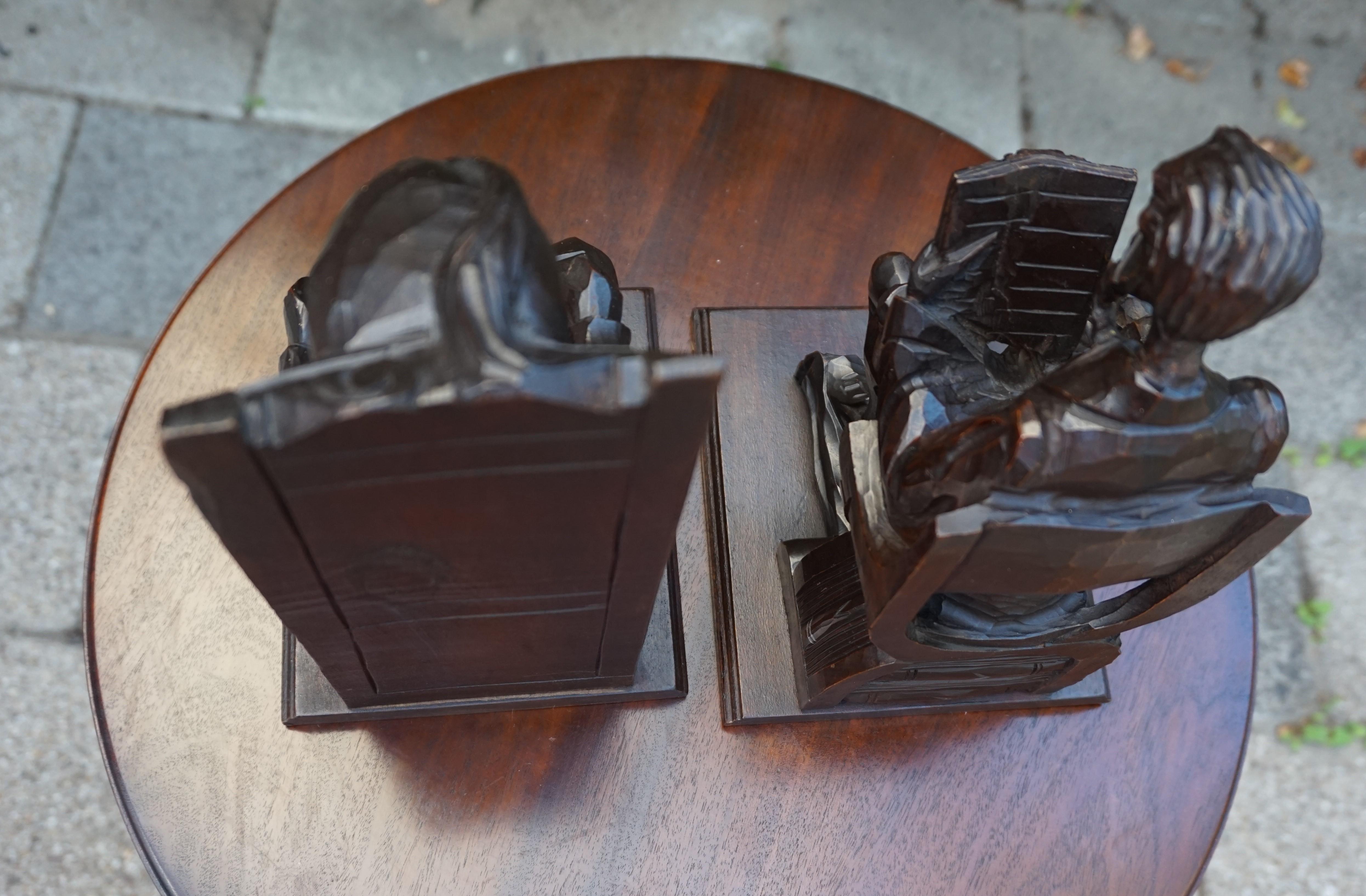 Large Pair of Hand-Carved and Ebonized 1930s Don Quixote & Sancho Panza Bookends 6