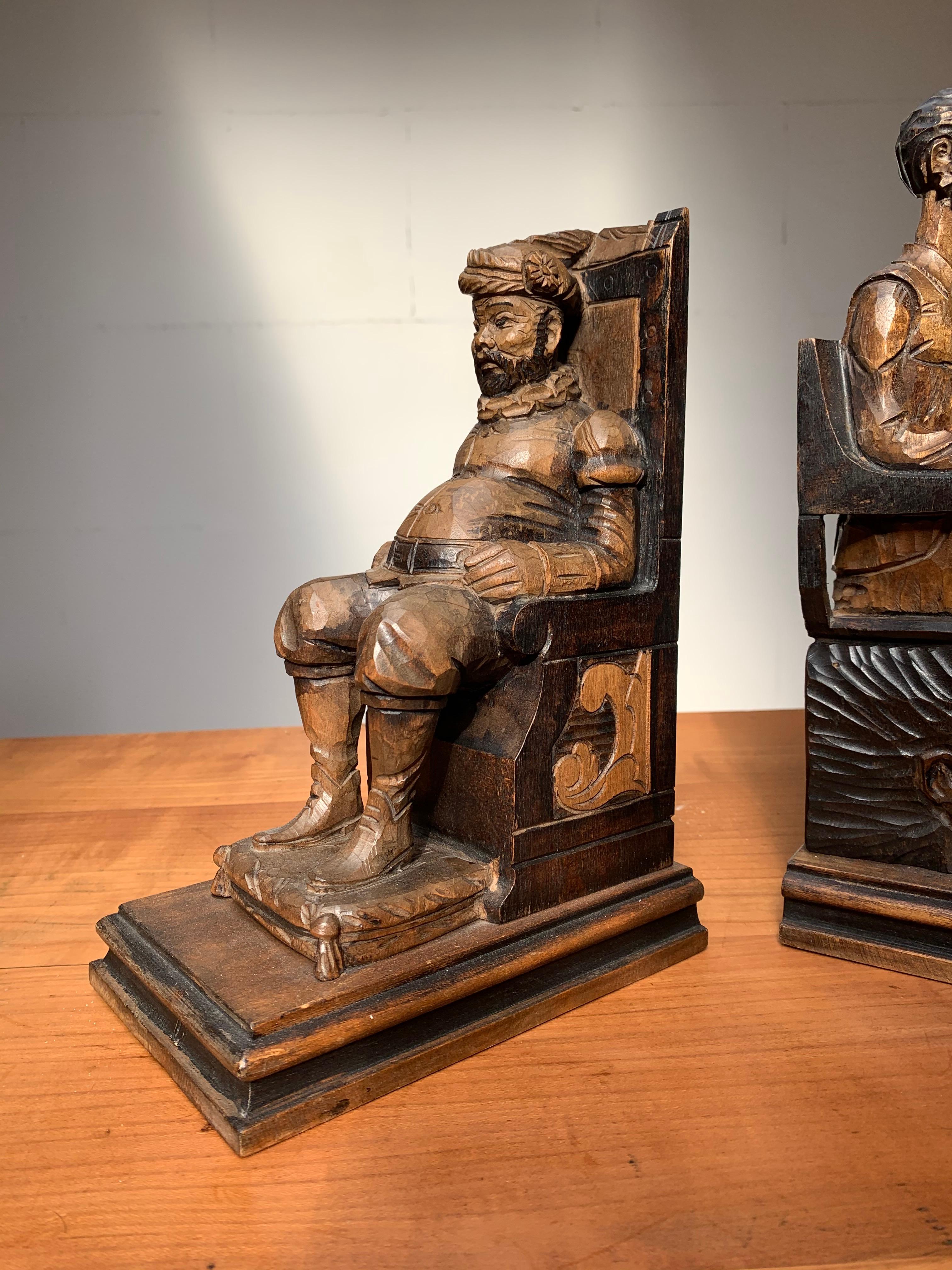 Large Pair of Hand Carved and Ebonized 1930s Don Quixote & Sancho Panza Bookends 3
