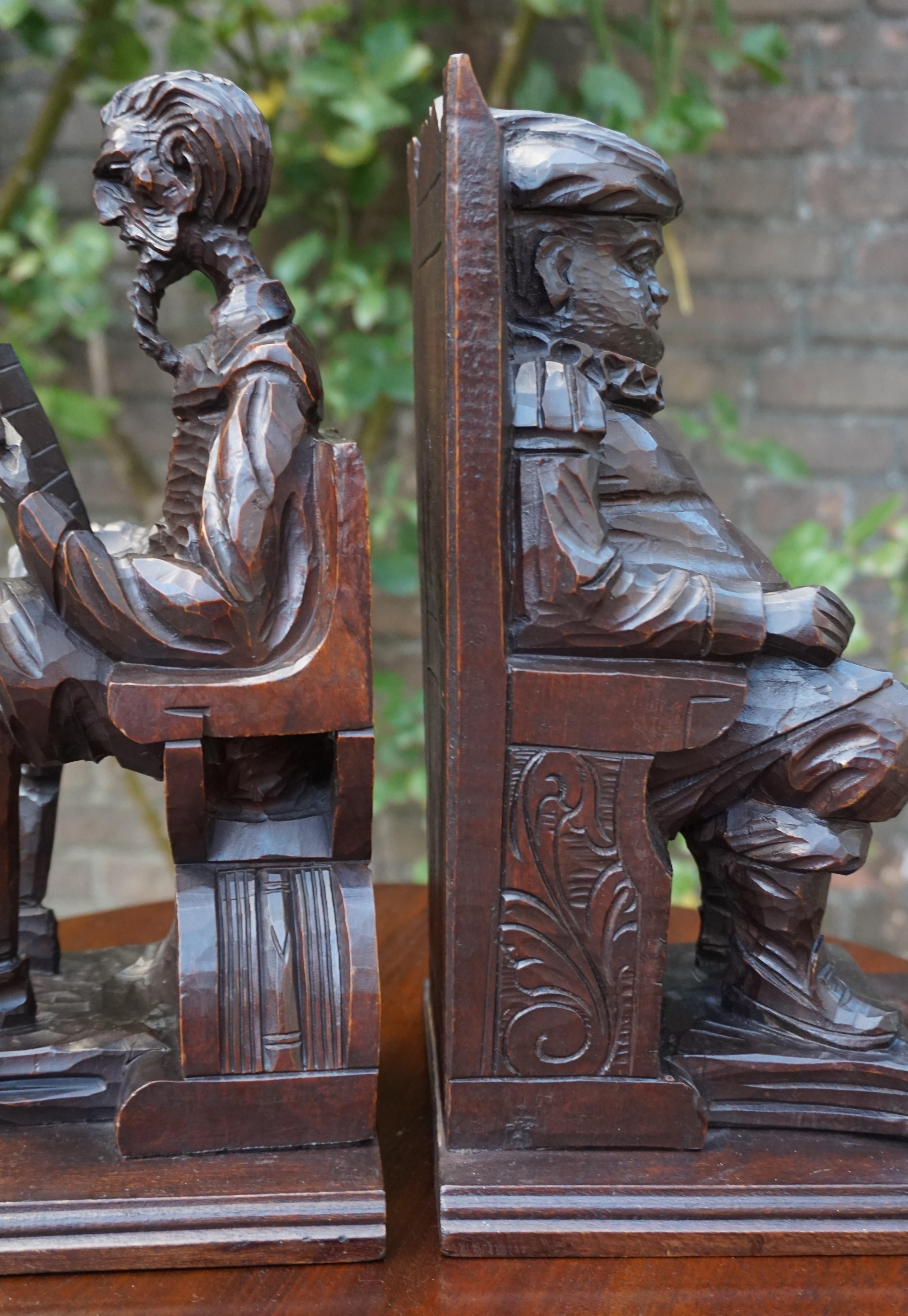 Large Pair of Hand-Carved and Ebonized 1930s Don Quixote & Sancho Panza Bookends 7