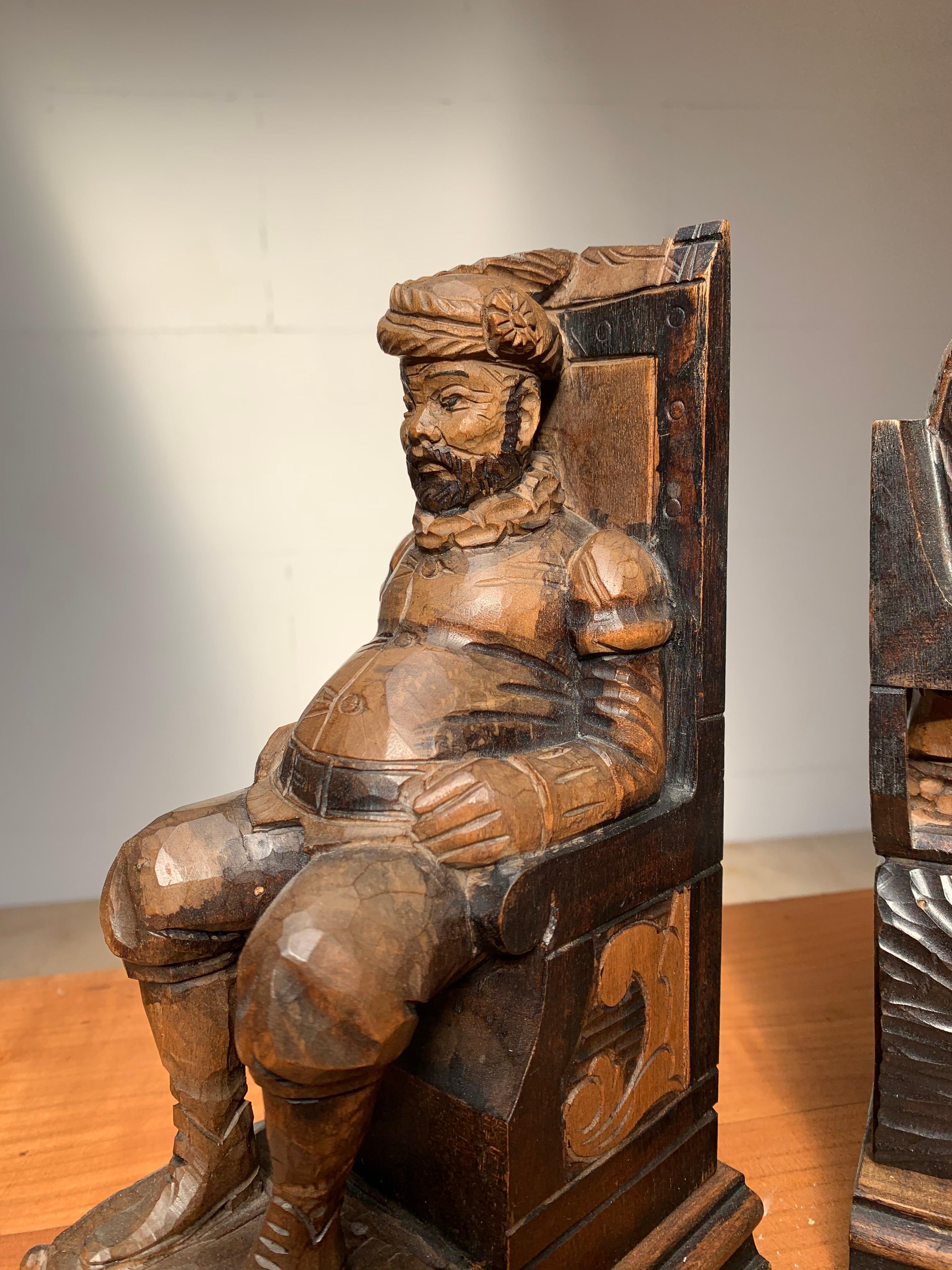 Large Pair of Hand Carved and Ebonized 1930s Don Quixote & Sancho Panza Bookends 4