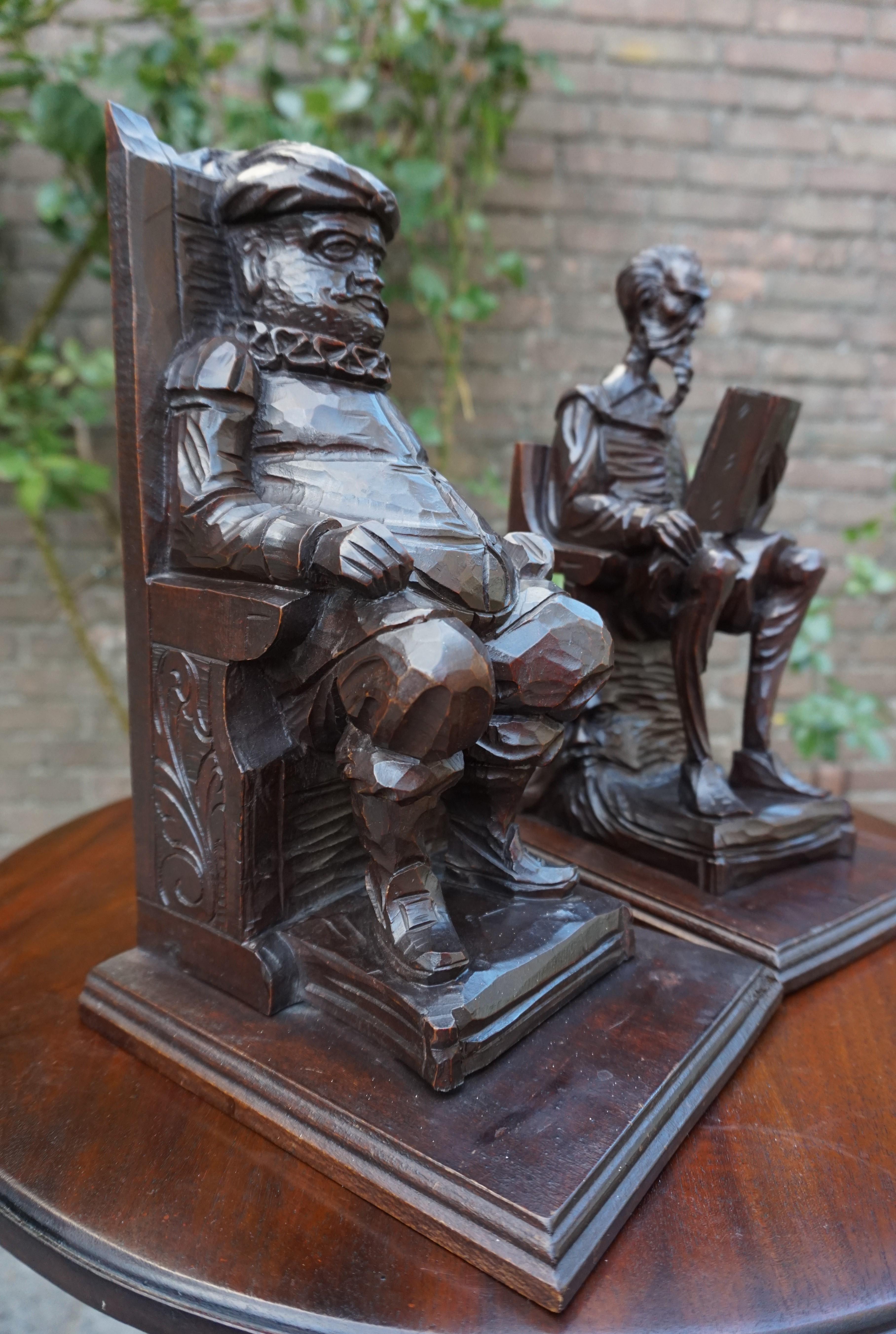 Large Pair of Hand-Carved and Ebonized 1930s Don Quixote & Sancho Panza Bookends 9
