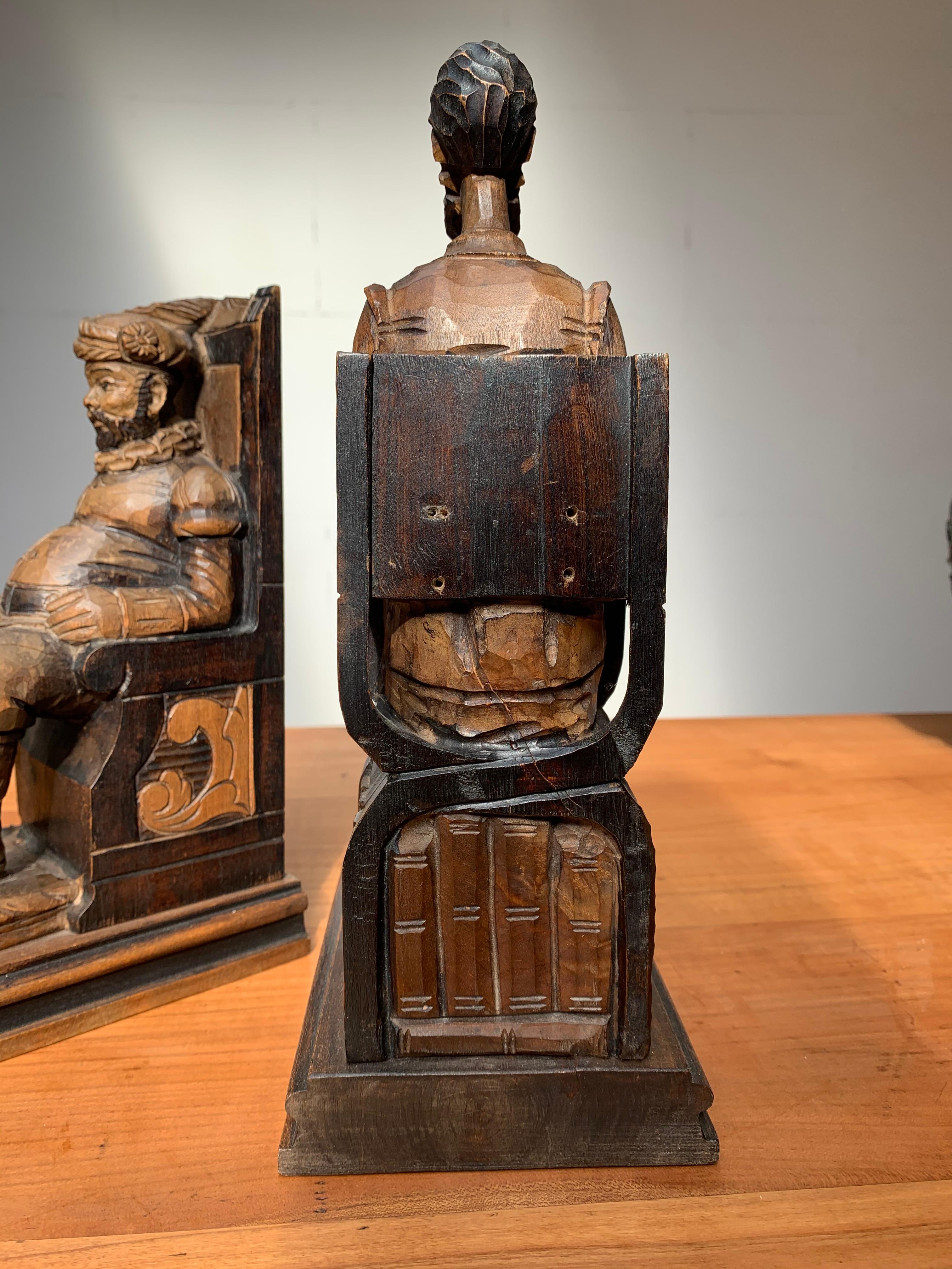 Large Pair of Hand Carved and Ebonized 1930s Don Quixote & Sancho Panza Bookends 6