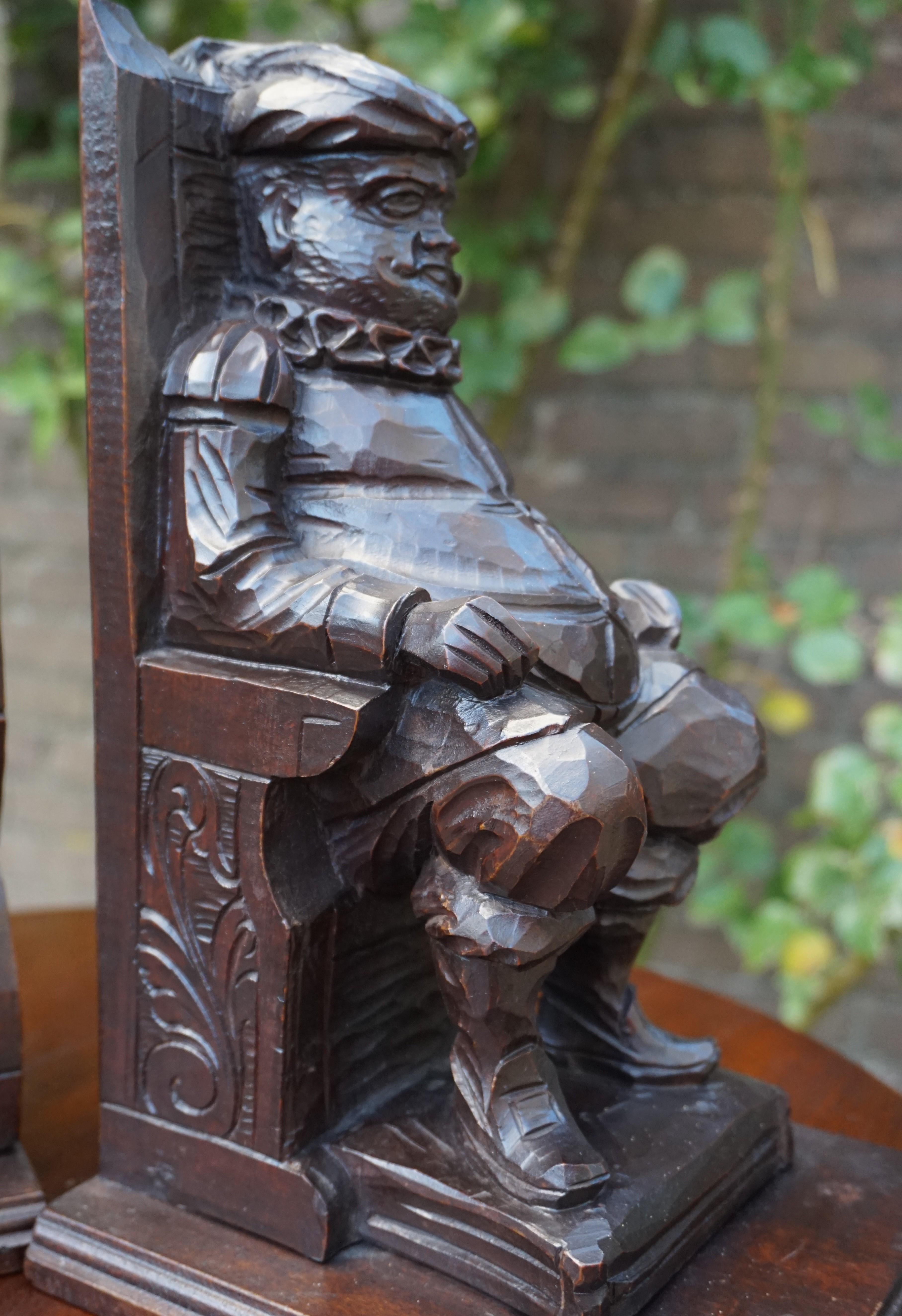 Large Pair of Hand-Carved and Ebonized 1930s Don Quixote & Sancho Panza Bookends 10