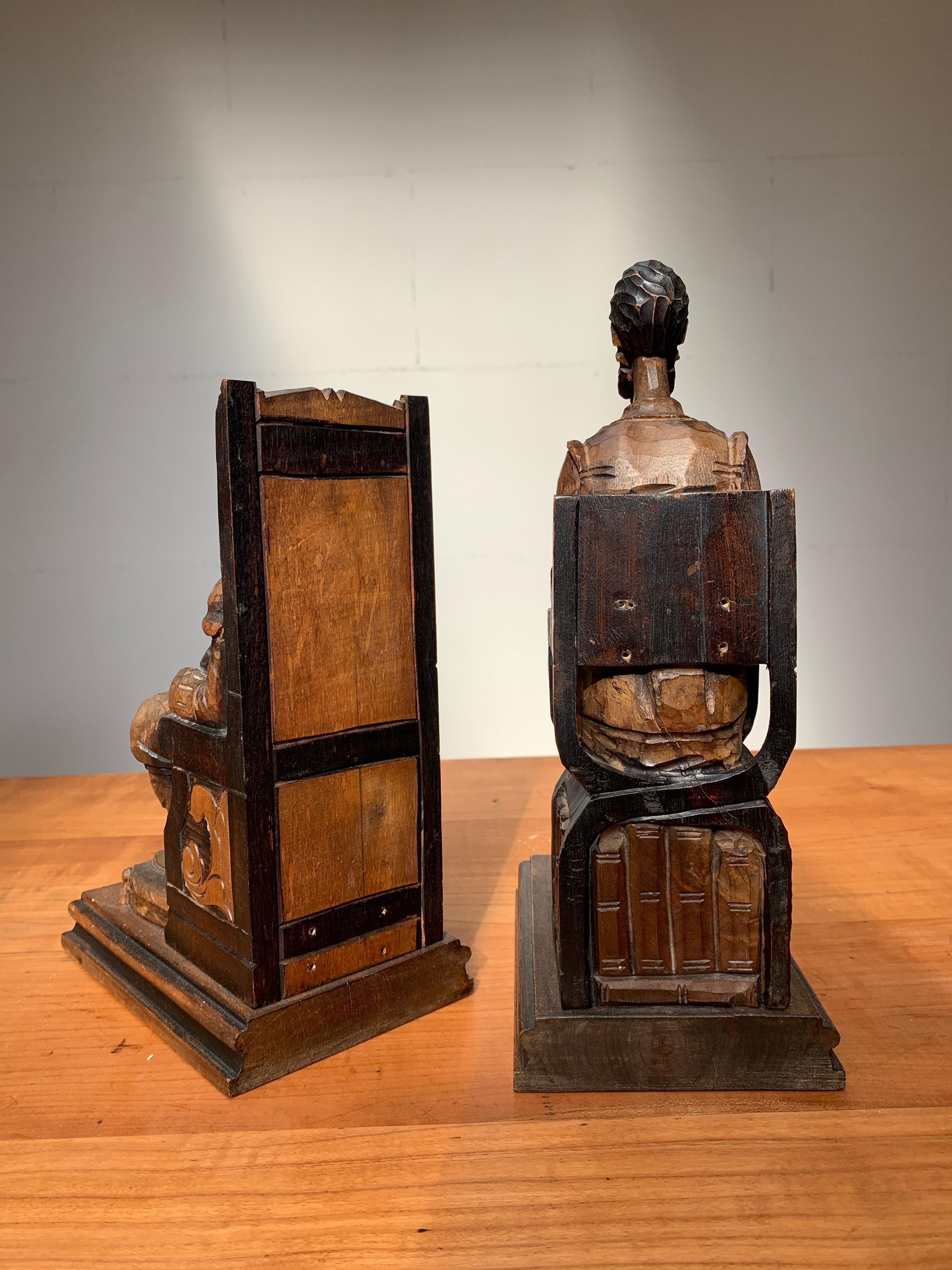 Large Pair of Hand Carved and Ebonized 1930s Don Quixote & Sancho Panza Bookends 7