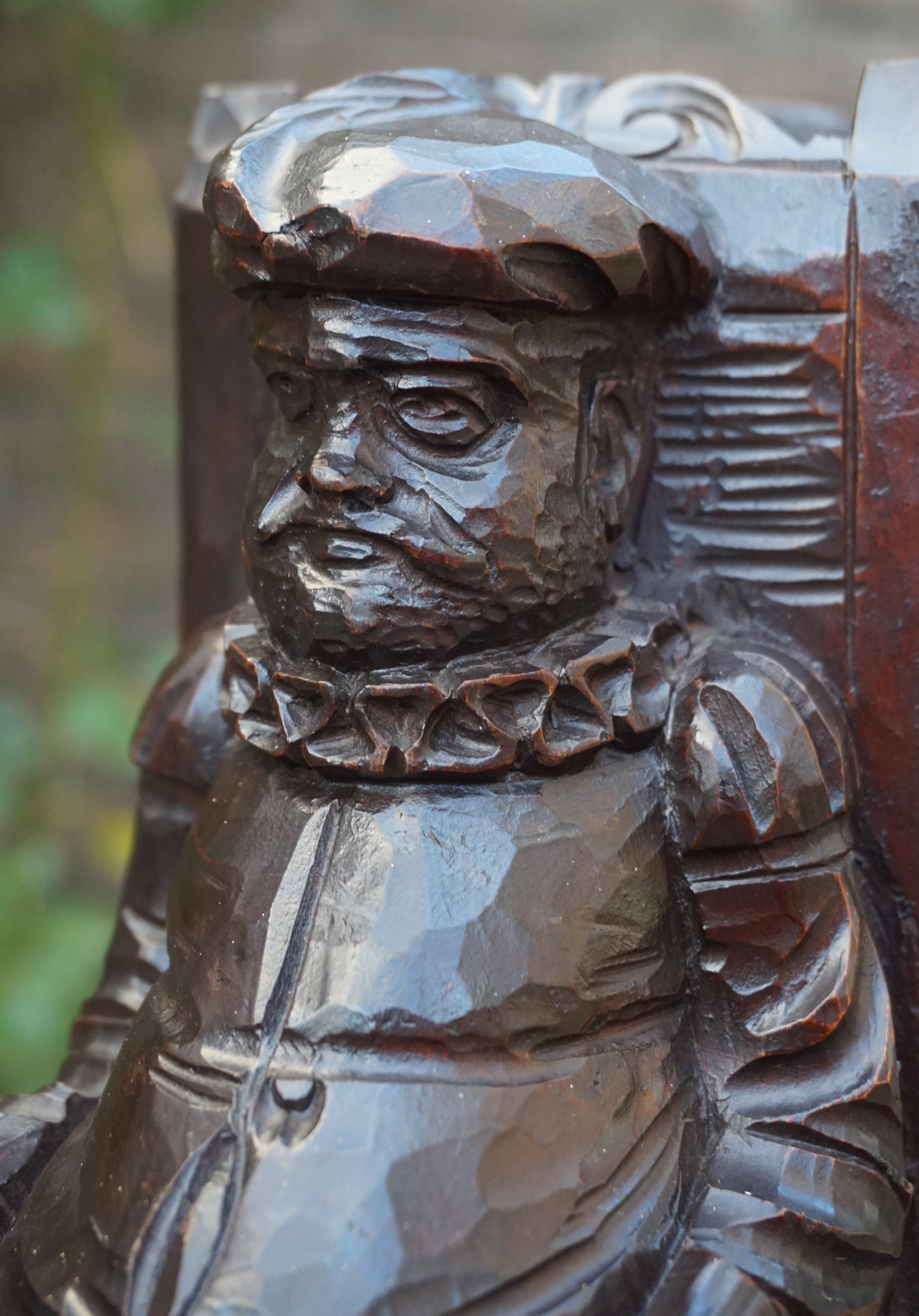 Large Pair of Hand-Carved and Ebonized 1930s Don Quixote & Sancho Panza Bookends 11