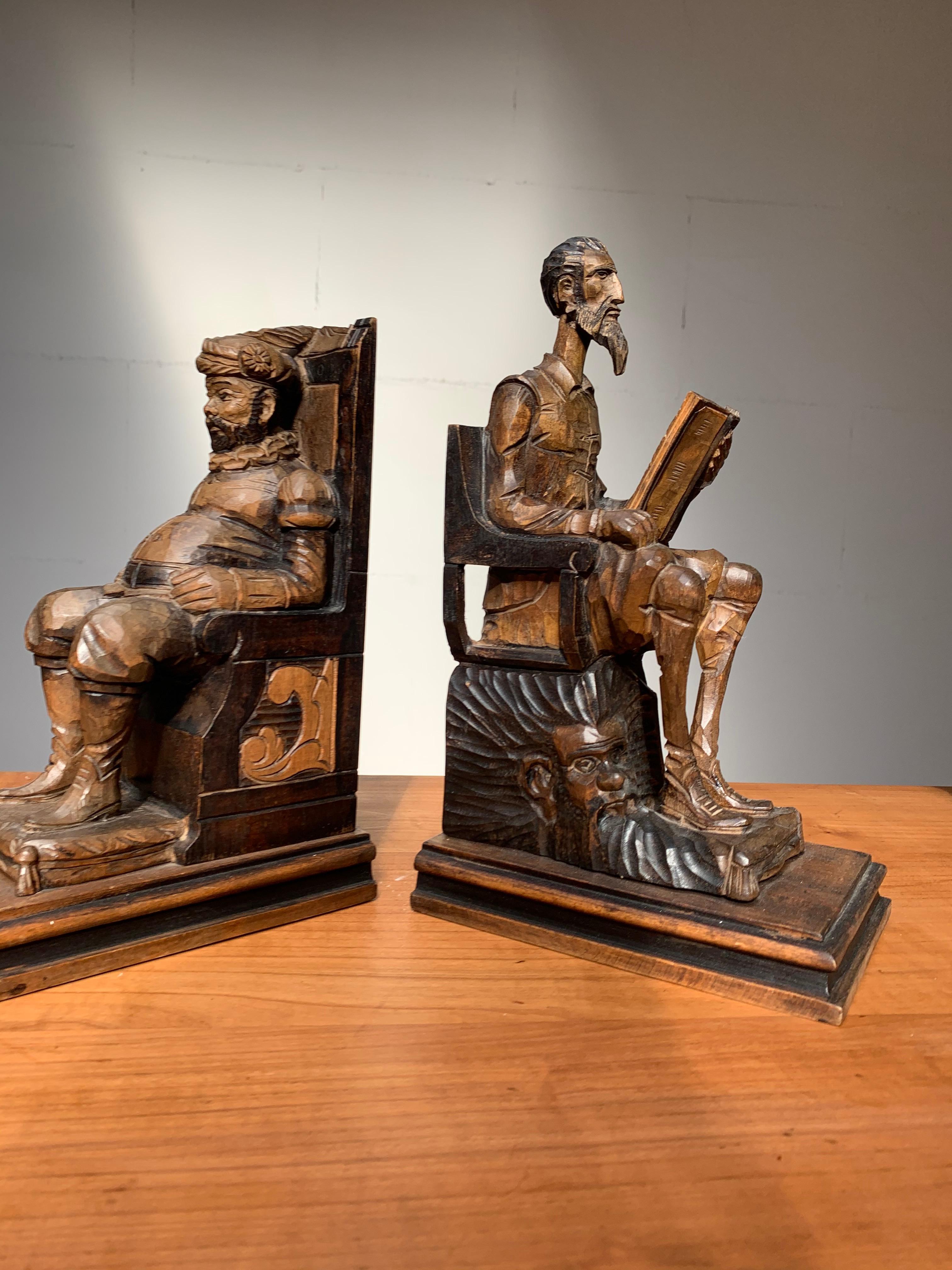 Large Pair of Hand Carved and Ebonized 1930s Don Quixote & Sancho Panza Bookends 8